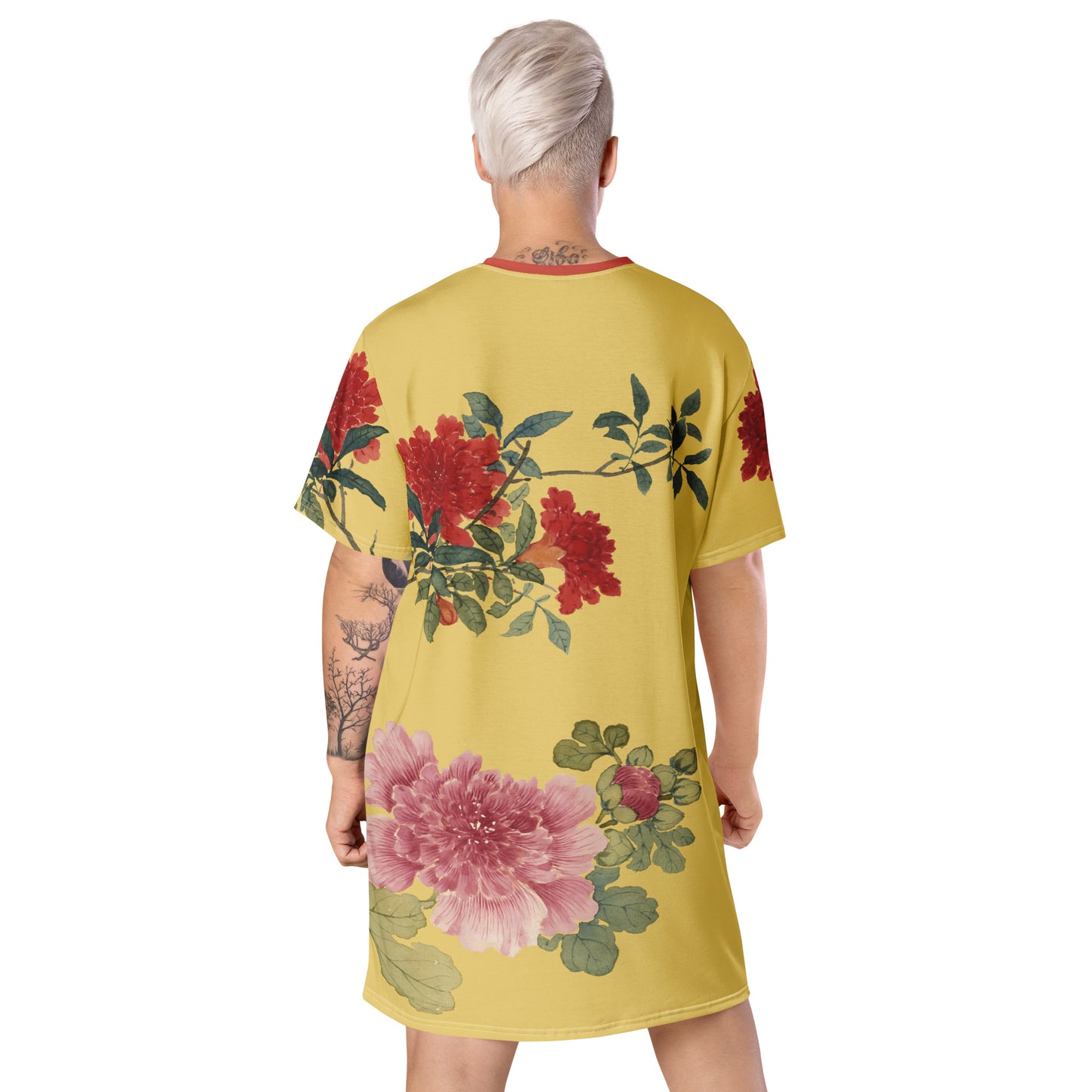 The Spirit of Flowers in Twelve Months｜Hollyhock and Pomegranate in Bloom｜T-shirt dress｜Gold