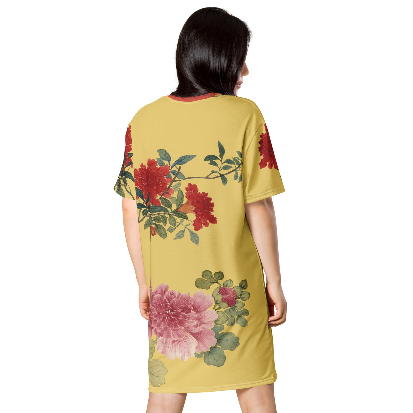 The Spirit of Flowers in Twelve Months｜Hollyhock and Pomegranate in Bloom｜T-shirt dress｜Gold