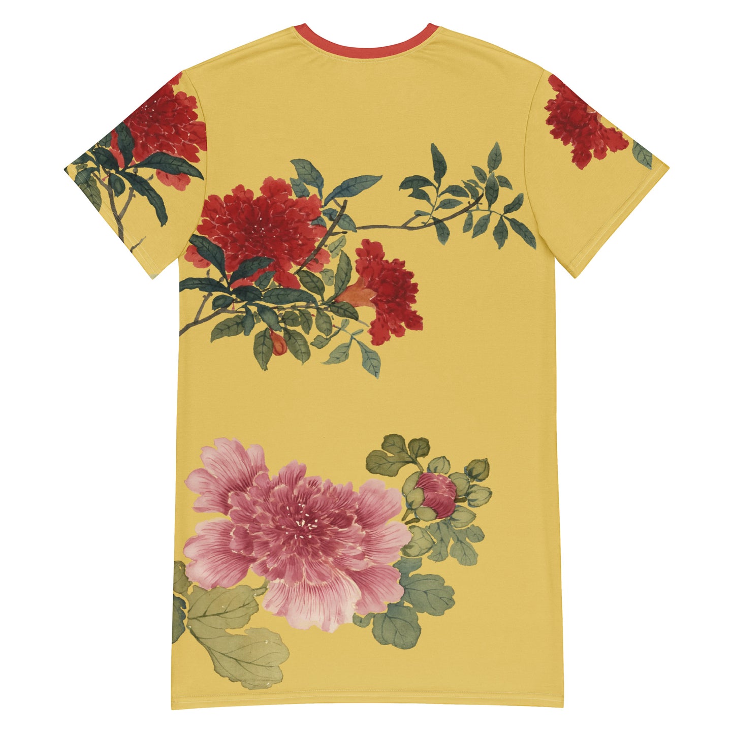 The Spirit of Flowers in Twelve Months｜Hollyhock and Pomegranate in Bloom｜T-shirt dress｜Gold