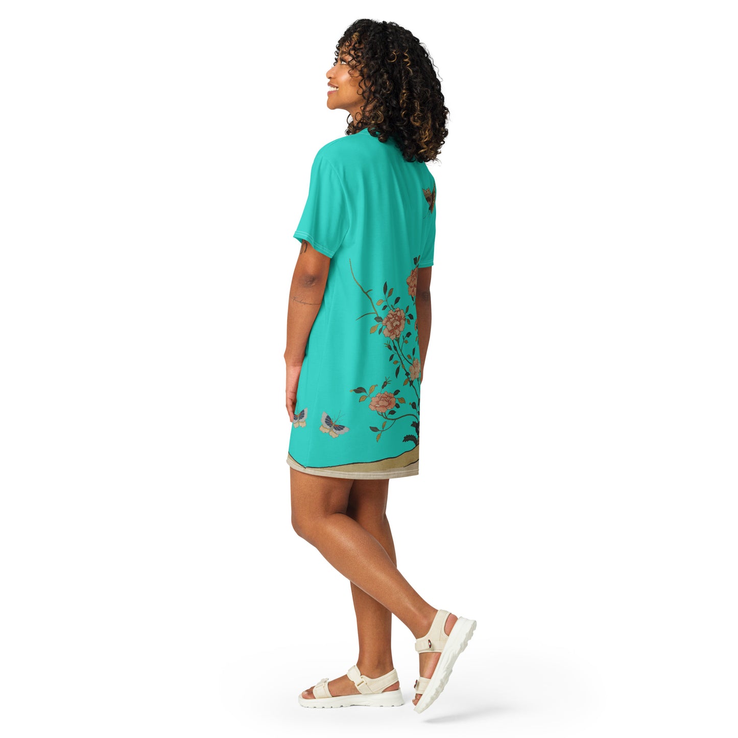 Kesi Flower Album｜Red Roses｜T-shirt dress｜Turquoise