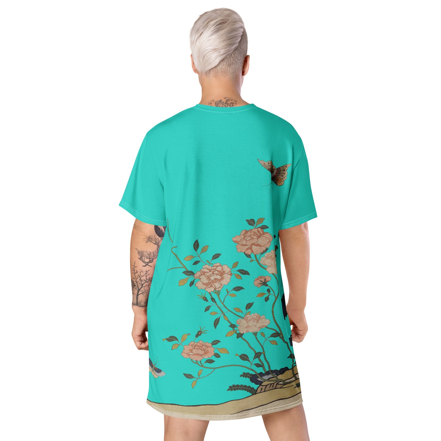 Kesi Flower Album｜Red Roses｜T-shirt dress｜Turquoise