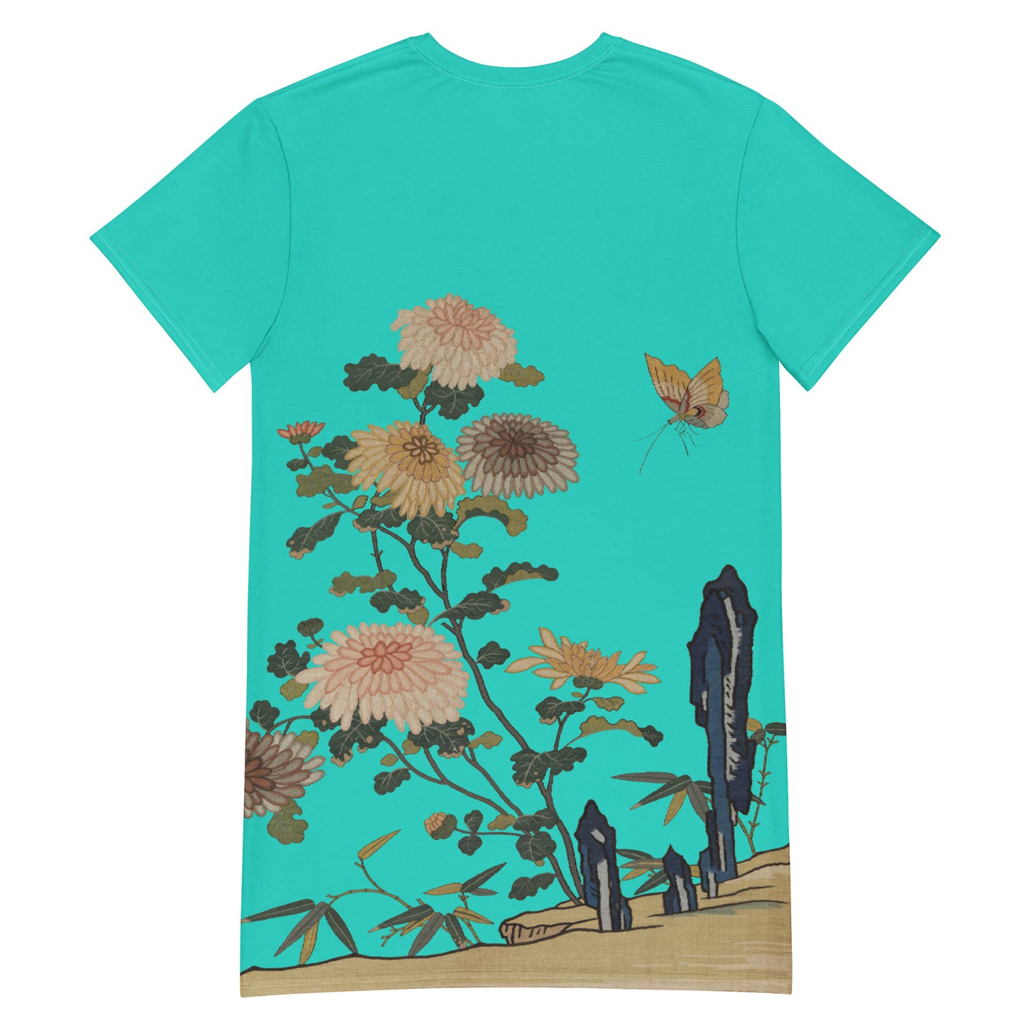 Kesi Flower Album｜Chrysanthemums and Butterflies｜T-shirt dress｜Turquoise