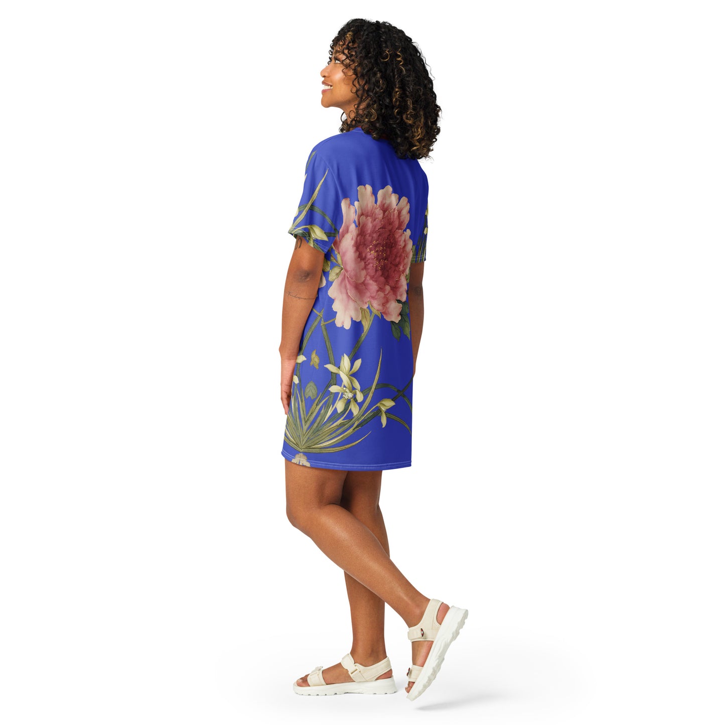 The Spirit of Flowers in Twelve Months｜Orchid and Tree Peony in Bloom｜T-shirt dress｜Royal blue