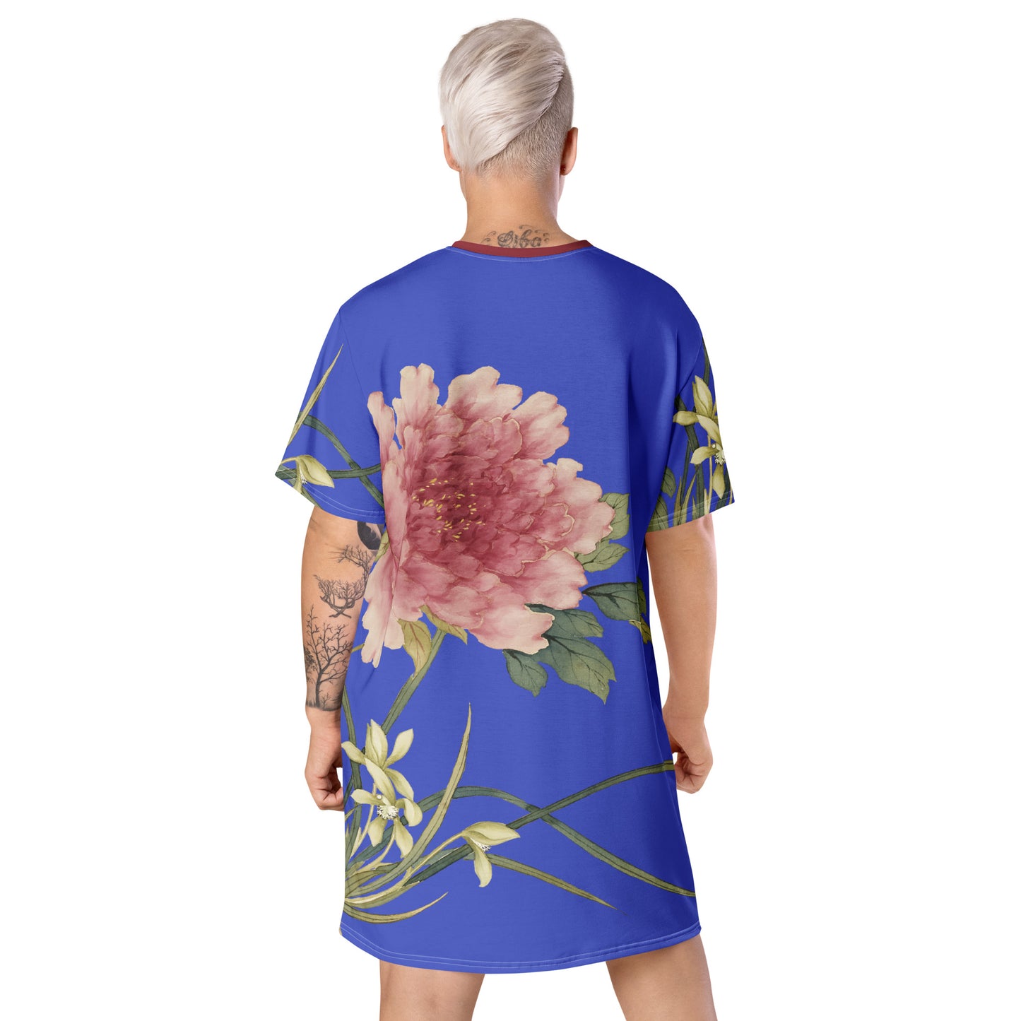 The Spirit of Flowers in Twelve Months｜Orchid and Tree Peony in Bloom｜T-shirt dress｜Royal blue