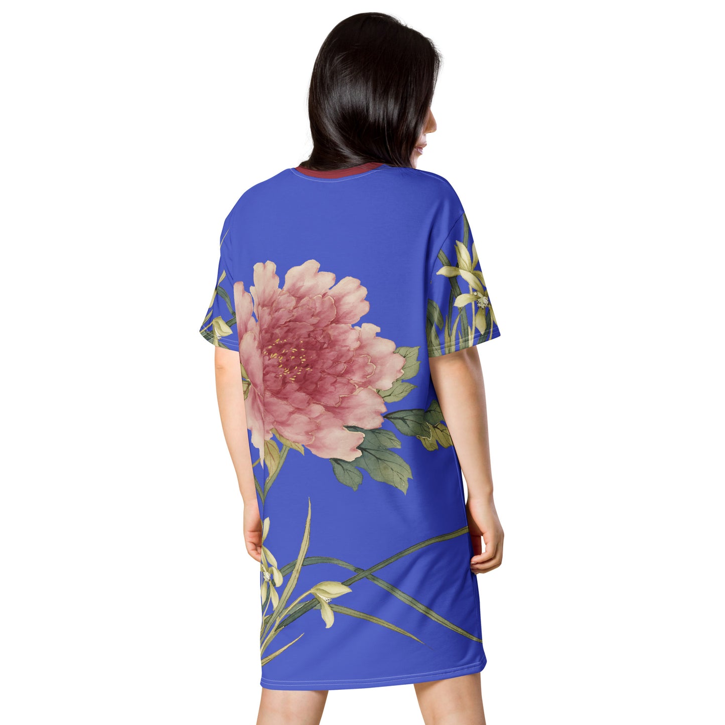 The Spirit of Flowers in Twelve Months｜Orchid and Tree Peony in Bloom｜T-shirt dress｜Royal blue