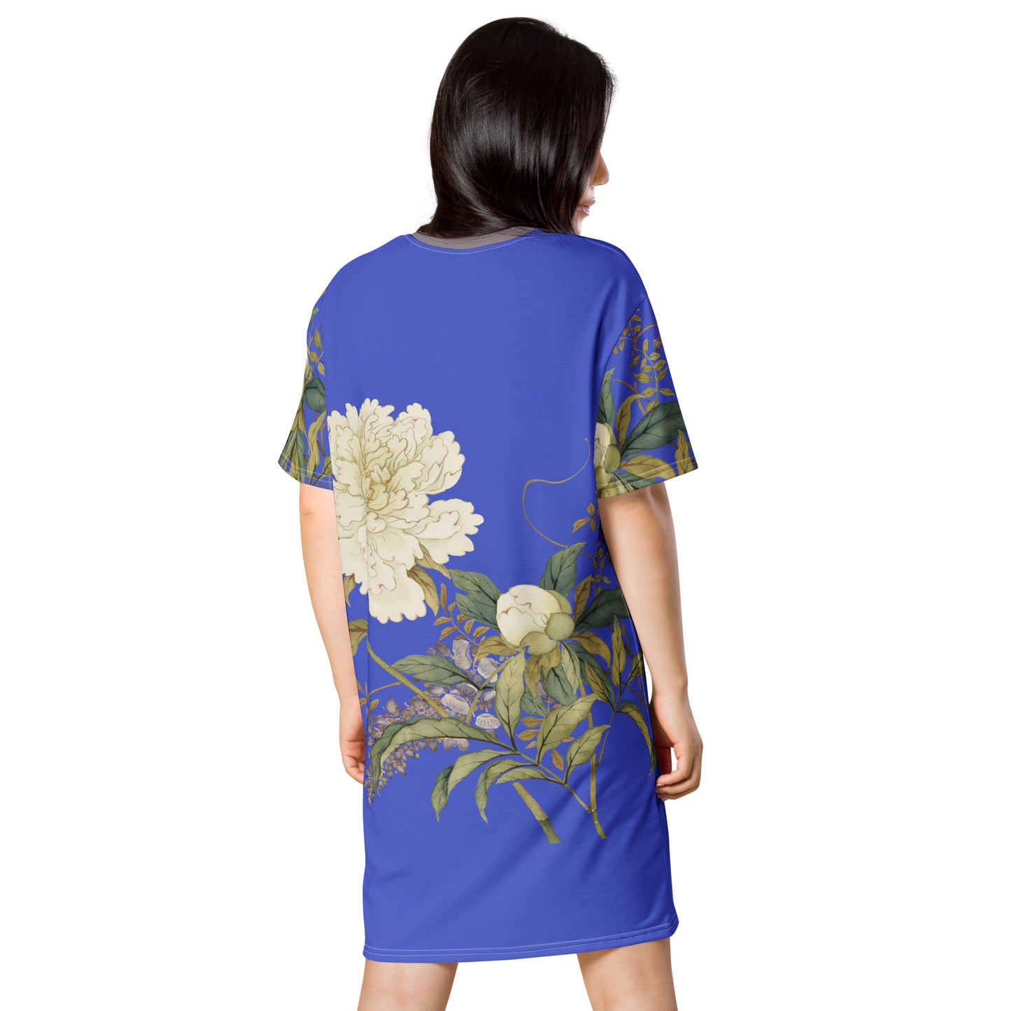 12月の花神様｜Chinese Peony and Wisteria in Bloom｜Tシャツドレス｜ロイヤルブルー