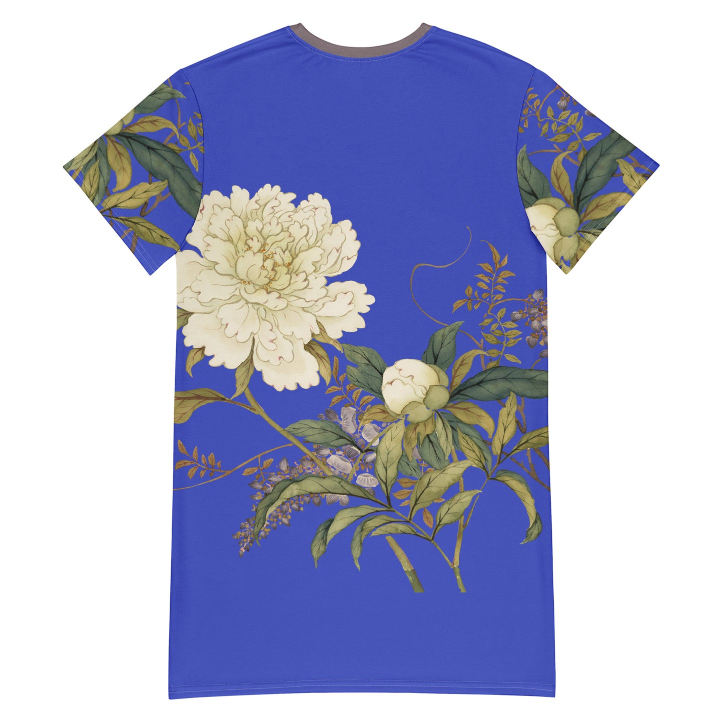 12月の花神様｜Chinese Peony and Wisteria in Bloom｜Tシャツドレス｜ロイヤルブルー