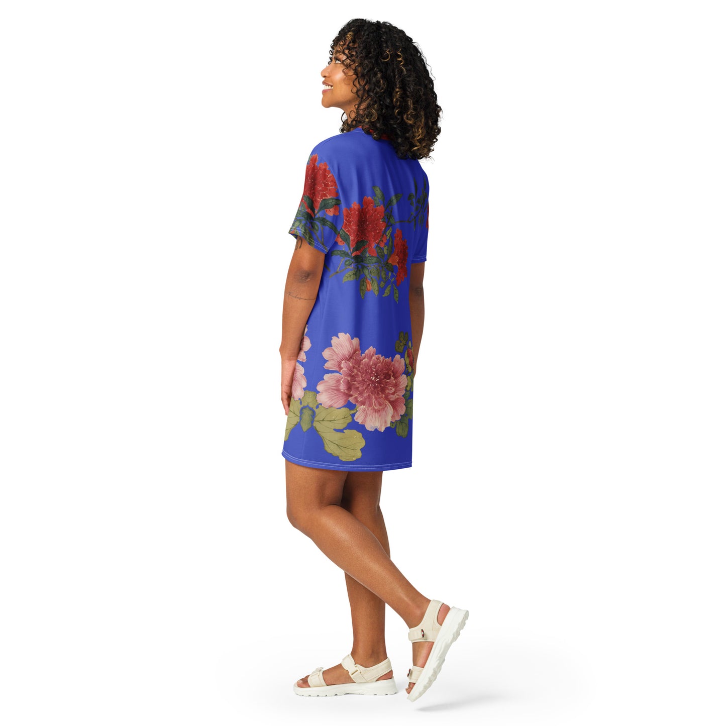 The Spirit of Flowers in Twelve Months｜Hollyhock and Pomegranate in Bloom｜T-shirt dress｜Royal blue