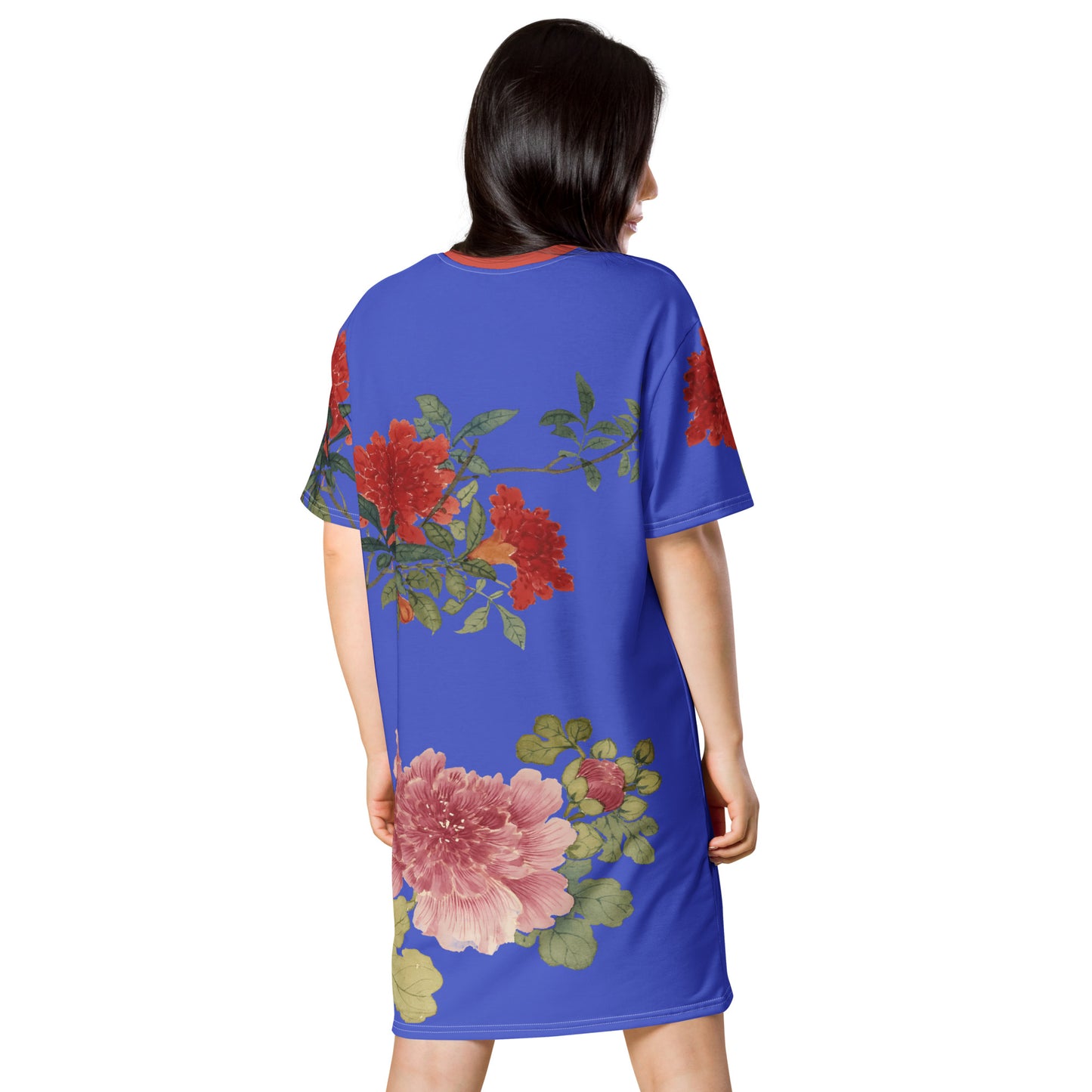 The Spirit of Flowers in Twelve Months｜Hollyhock and Pomegranate in Bloom｜T-shirt dress｜Royal blue