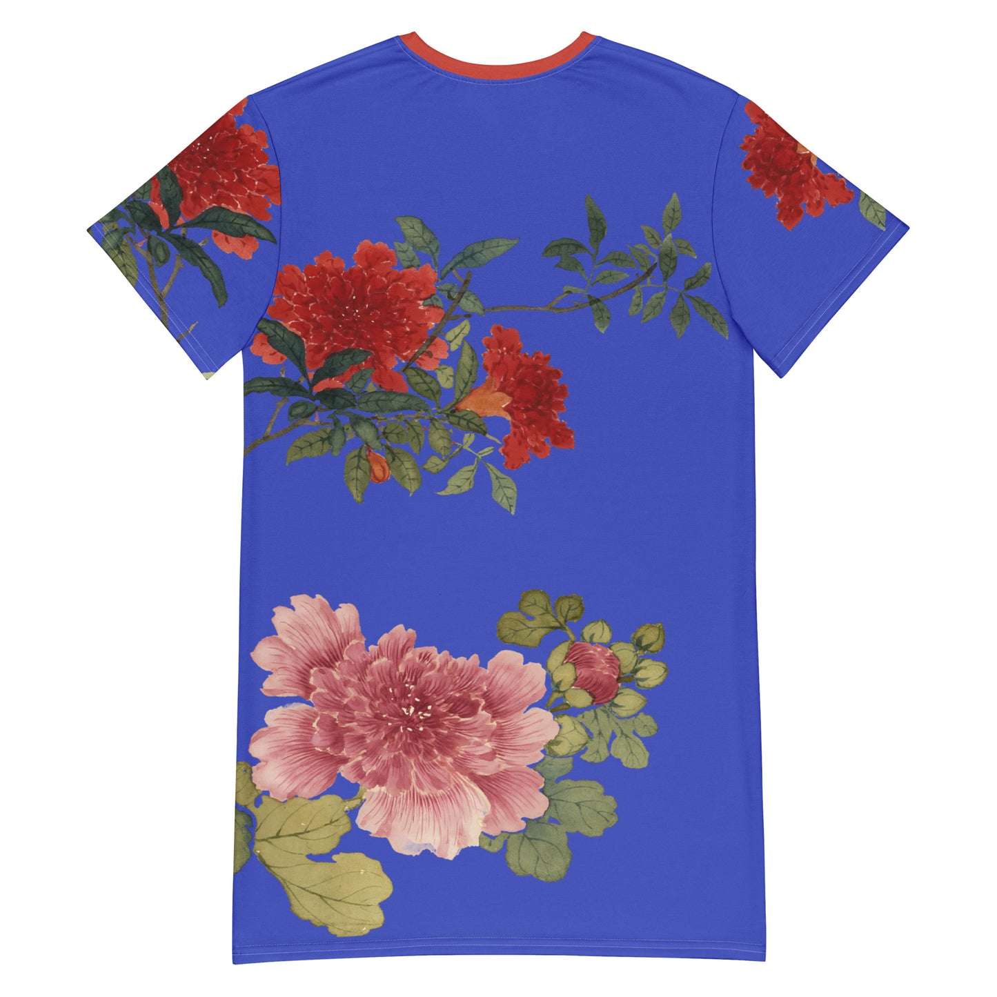 The Spirit of Flowers in Twelve Months｜Hollyhock and Pomegranate in Bloom｜T-shirt dress｜Royal blue