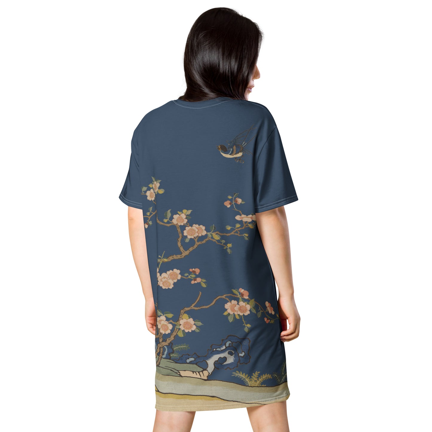 Kesi Flower Album｜Swallow in Flight, Harbinger of Spring｜T-shirt dress｜Dark blue