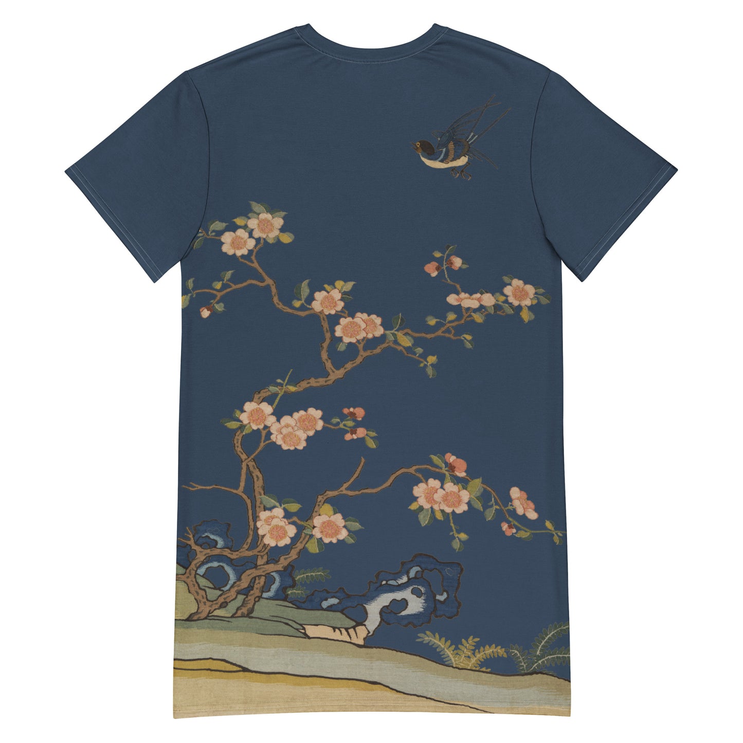 Kesi Flower Album｜Swallow in Flight, Harbinger of Spring｜T-shirt dress｜Dark blue