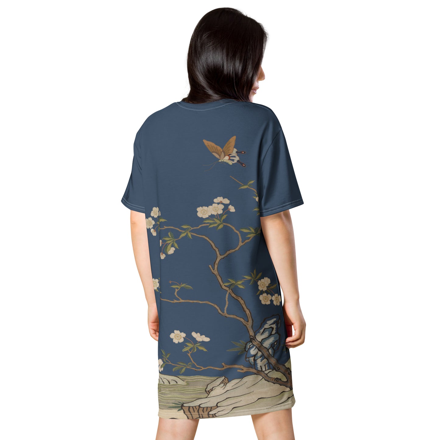 Kesi Flower Album｜Plum Blossoms and Butterfly｜T-shirt dress｜Dark blue