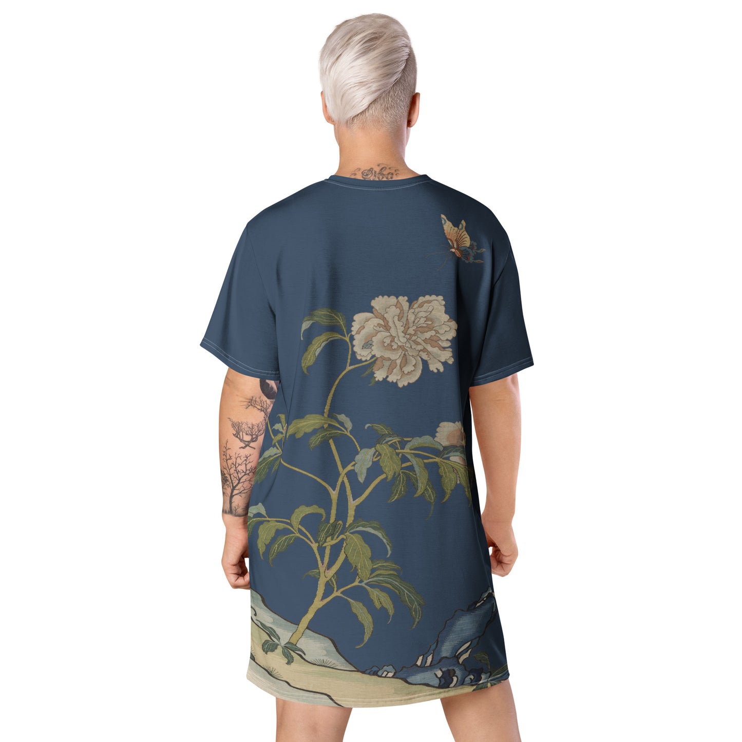 Kesi Flower Album｜Peonies and Butterfly｜T-shirt dress｜Dark blue