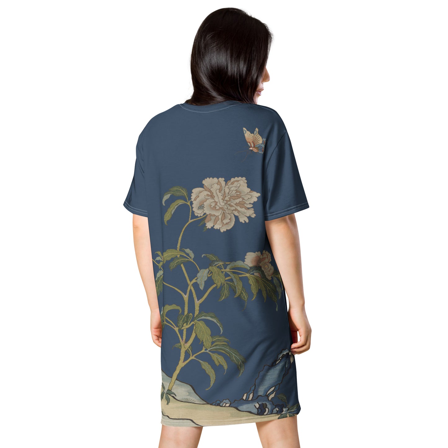 Kesi Flower Album｜Peonies and Butterfly｜T-shirt dress｜Dark blue