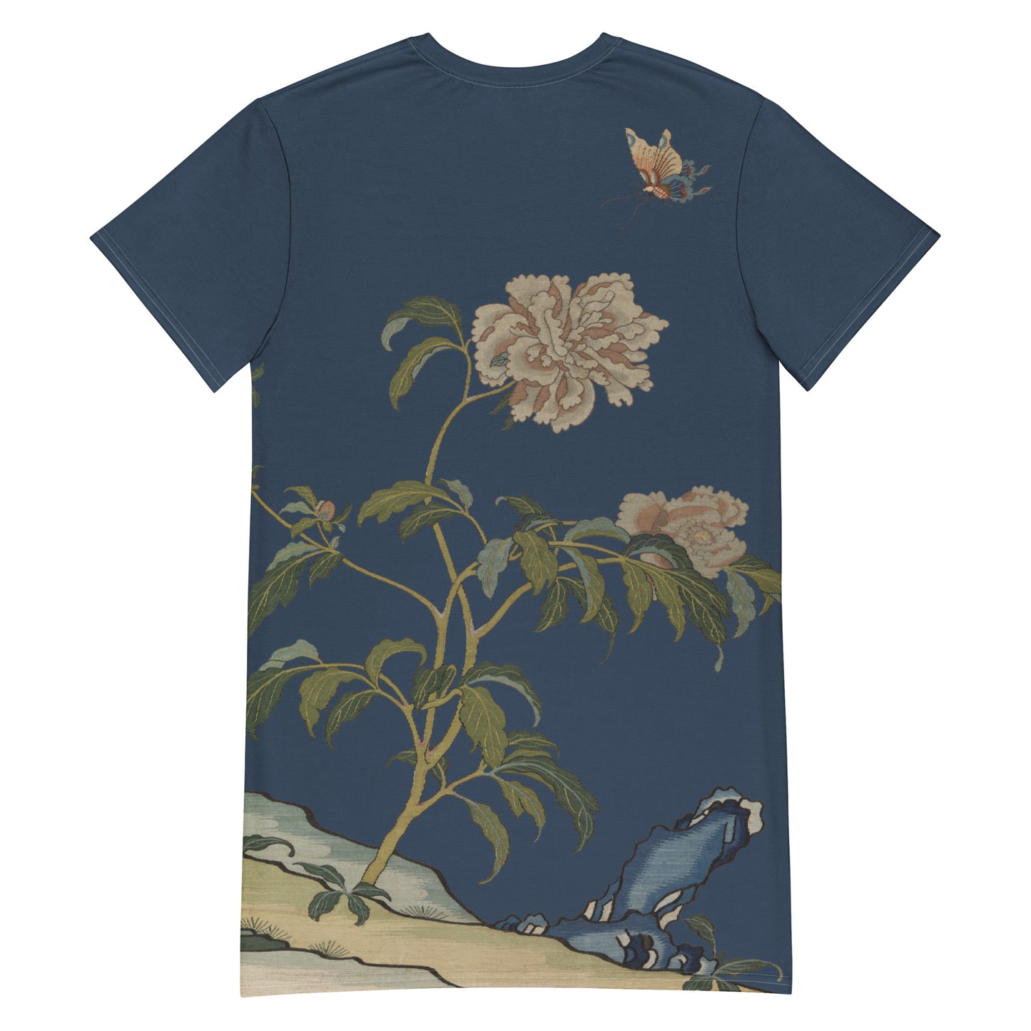 Kesi Flower Album｜Peonies and Butterfly｜T-shirt dress｜Dark blue