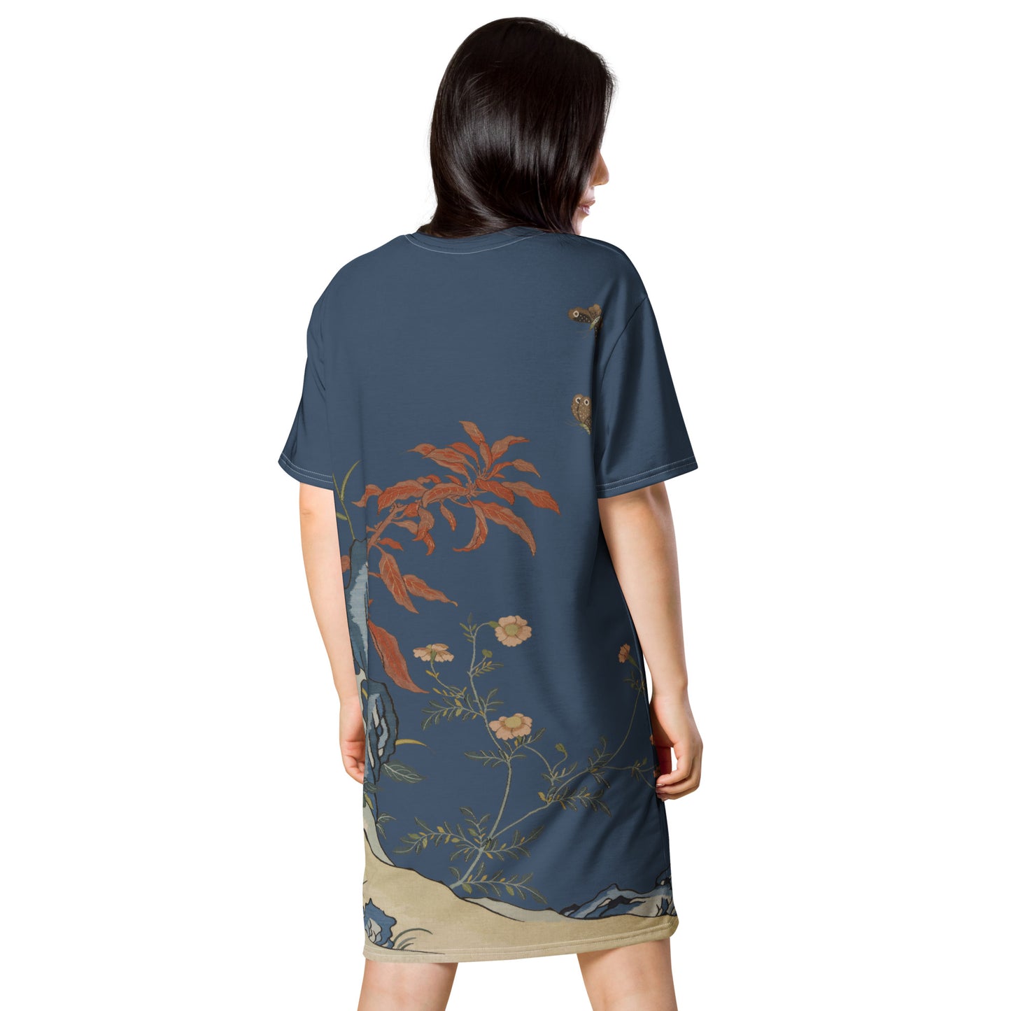 Kesi Flower Album｜Butterflies and Flowers｜T-shirt dress｜Dark blue