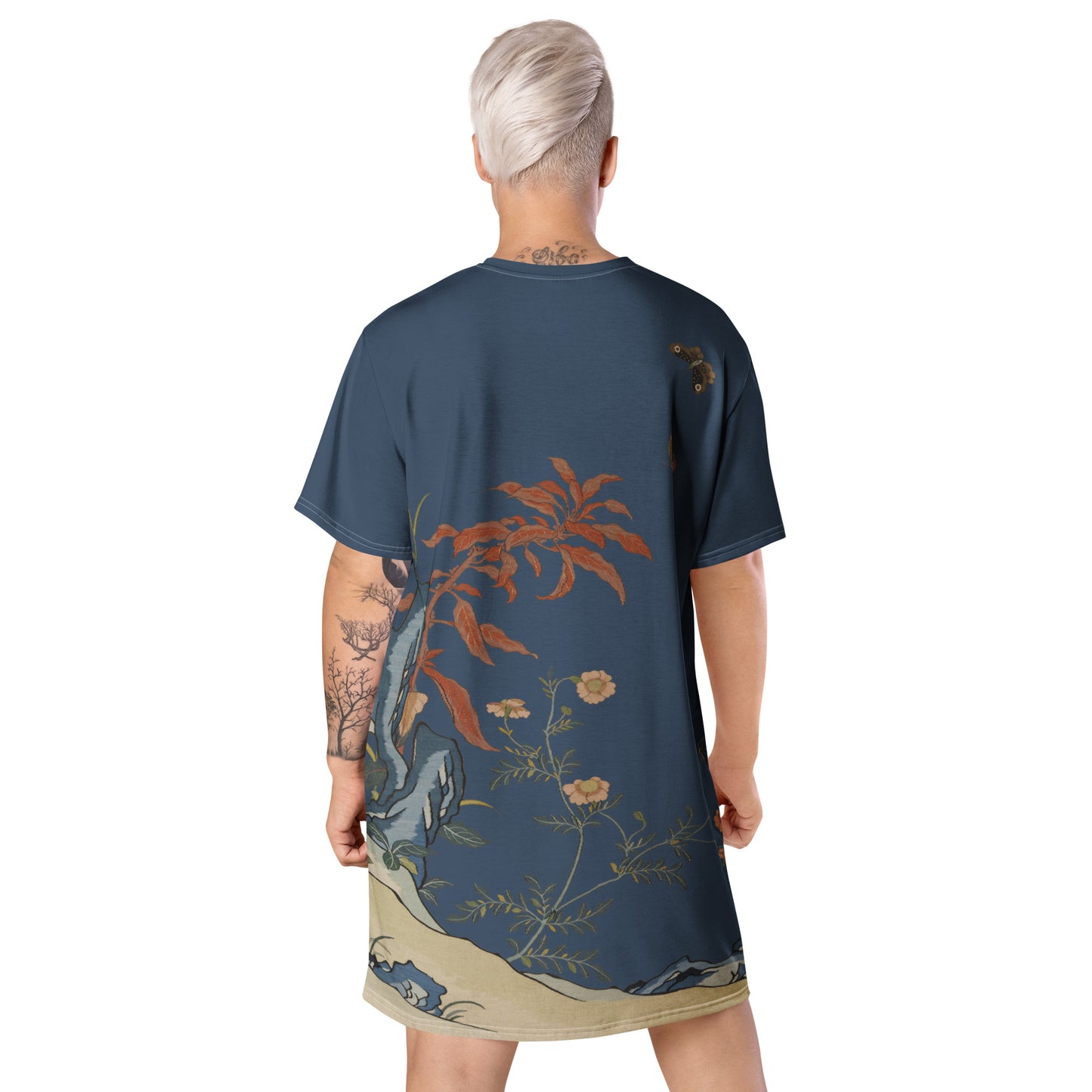 Kesi Flower Album｜Butterflies and Flowers｜T-shirt dress｜Dark blue