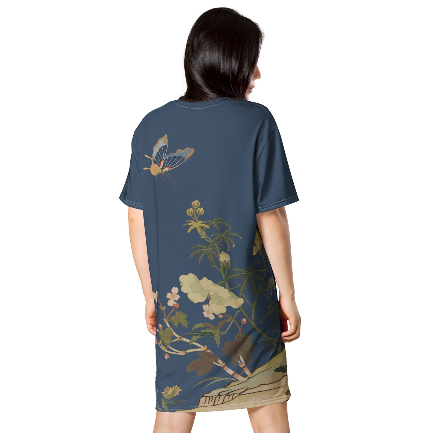 Kesi Flower Album｜Hibiscus and Begonia Blossoms｜T-shirt dress｜Dark blue