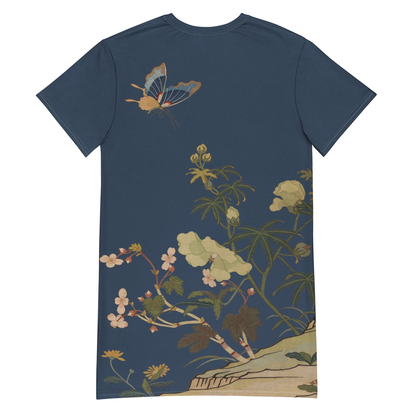 Kesi Flower Album｜Hibiscus and Begonia Blossoms｜T-shirt dress｜Dark blue