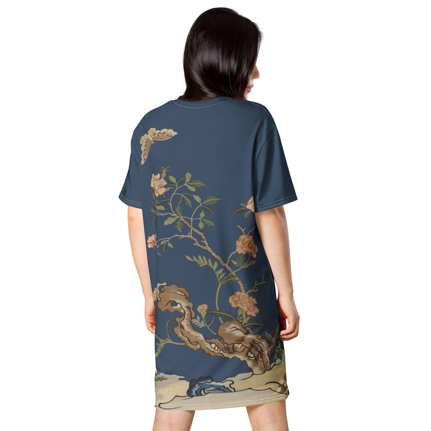 Kesi Flower Album｜Camellia and Butterfly｜T-shirt dress｜Dark blue