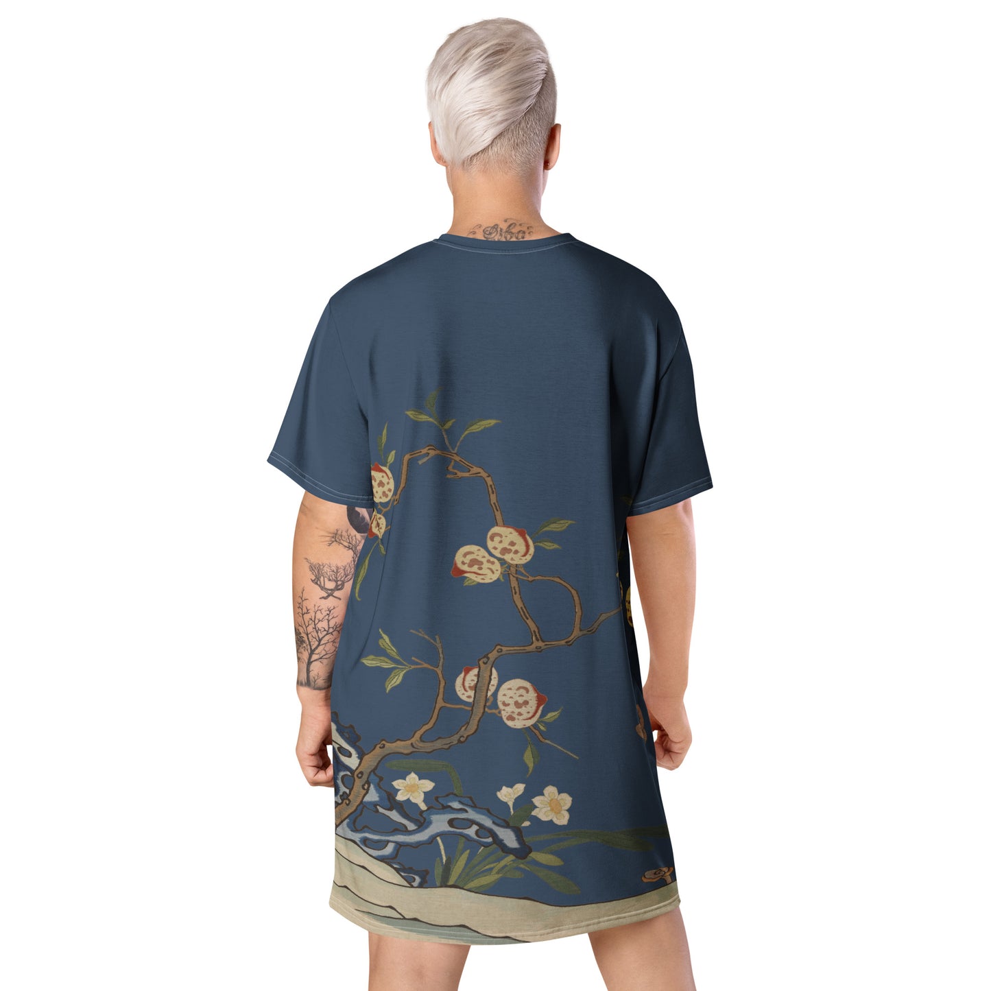 Kesi Flower Album｜Narcissus and Peaches｜T-shirt dress｜Dark blue