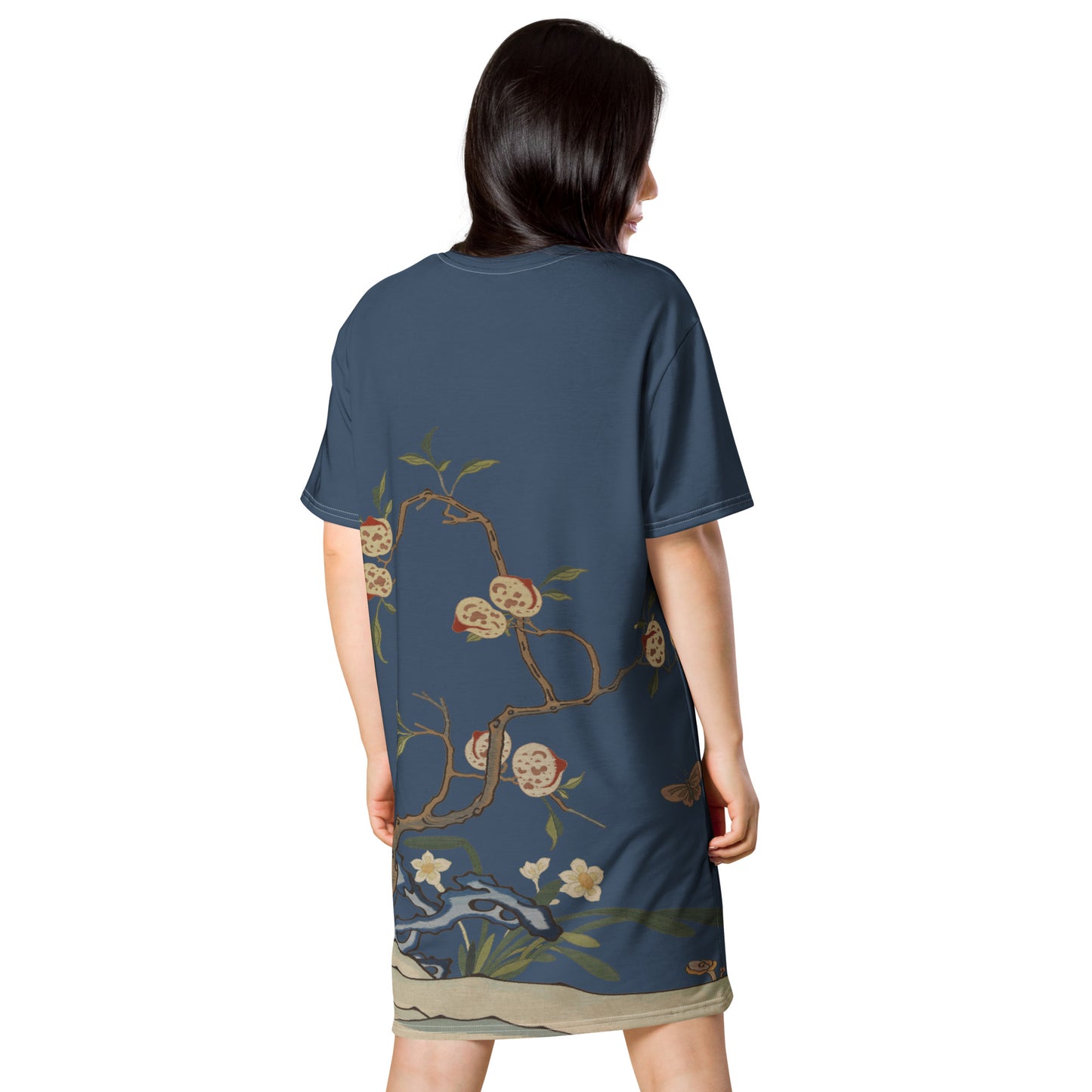 Kesi Flower Album｜Narcissus and Peaches｜T-shirt dress｜Dark blue