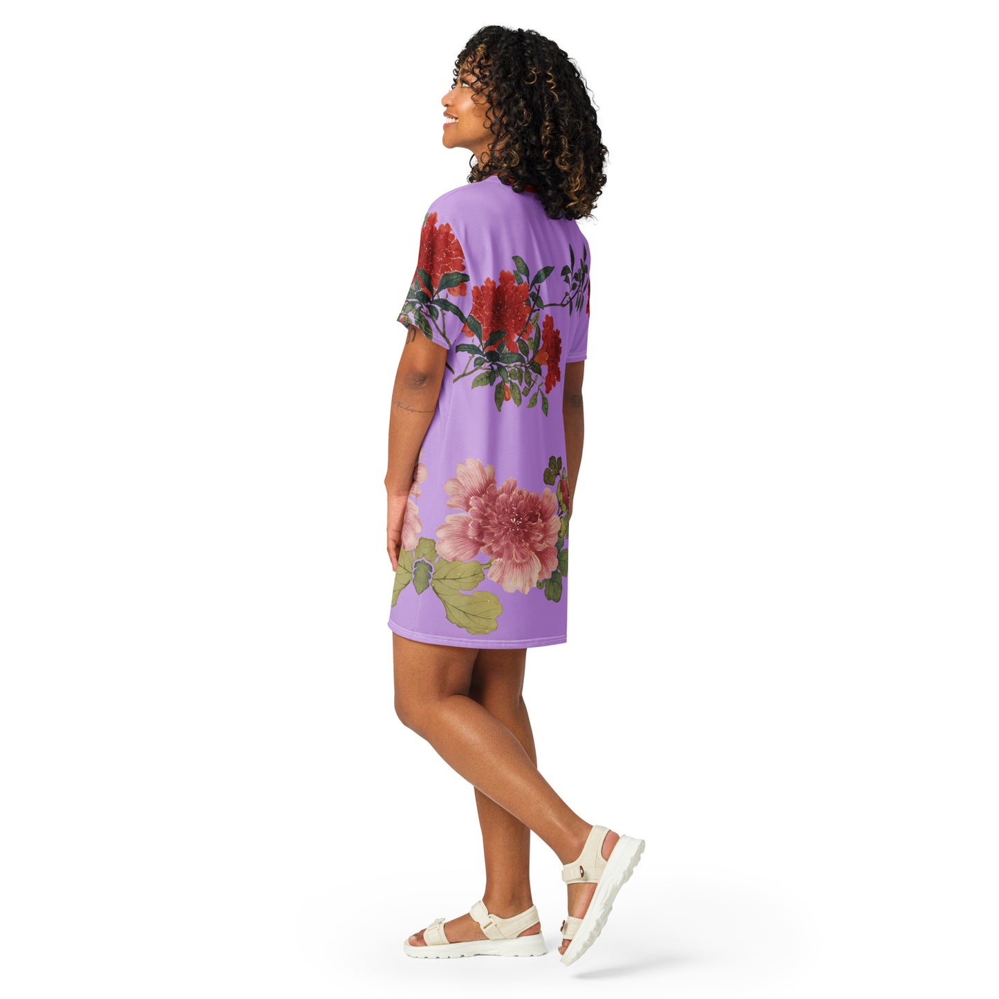 The Spirit of Flowers in Twelve Months｜Hollyhock and Pomegranate in Bloom｜T-shirt dress｜Lilac