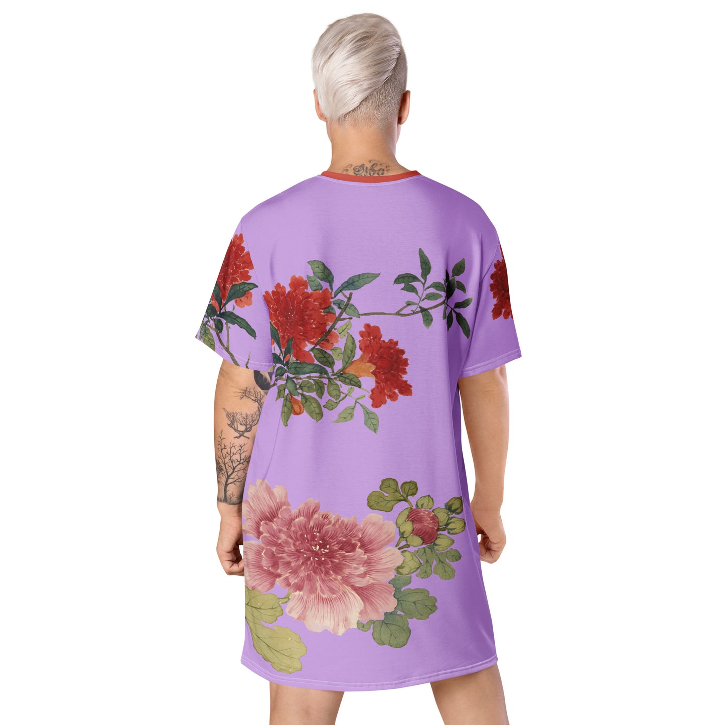 The Spirit of Flowers in Twelve Months｜Hollyhock and Pomegranate in Bloom｜T-shirt dress｜Lilac