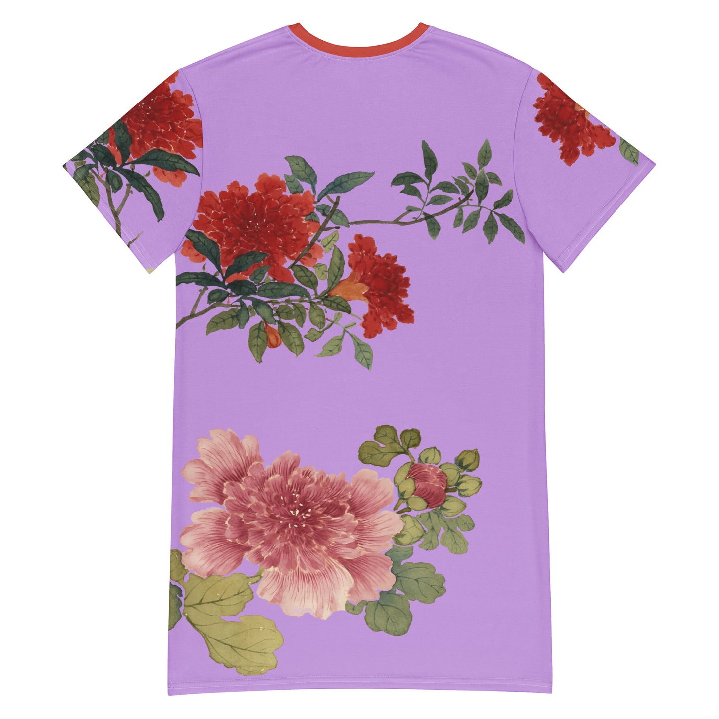 The Spirit of Flowers in Twelve Months｜Hollyhock and Pomegranate in Bloom｜T-shirt dress｜Lilac