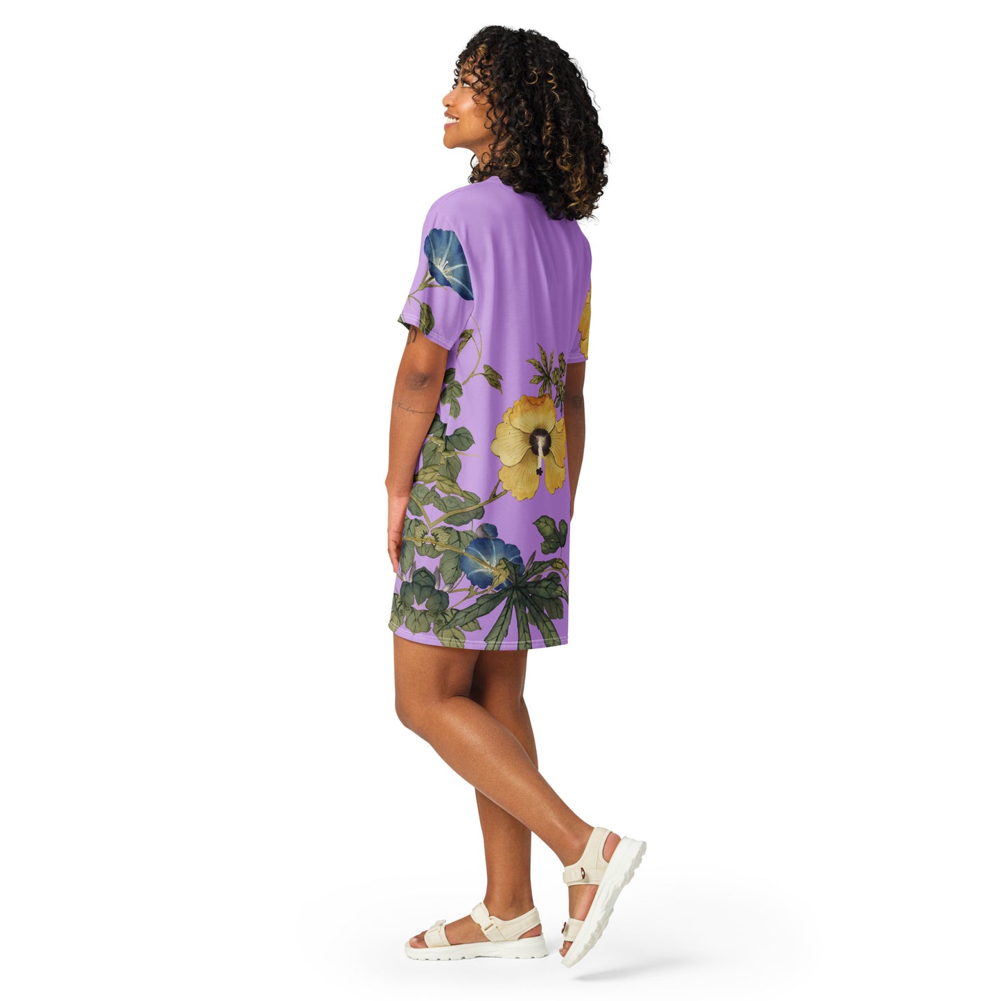 The Spirit of Flowers in Twelve Months｜Okra and White-edged Morning Glory in Bloom｜T-shirt dress｜Lilac