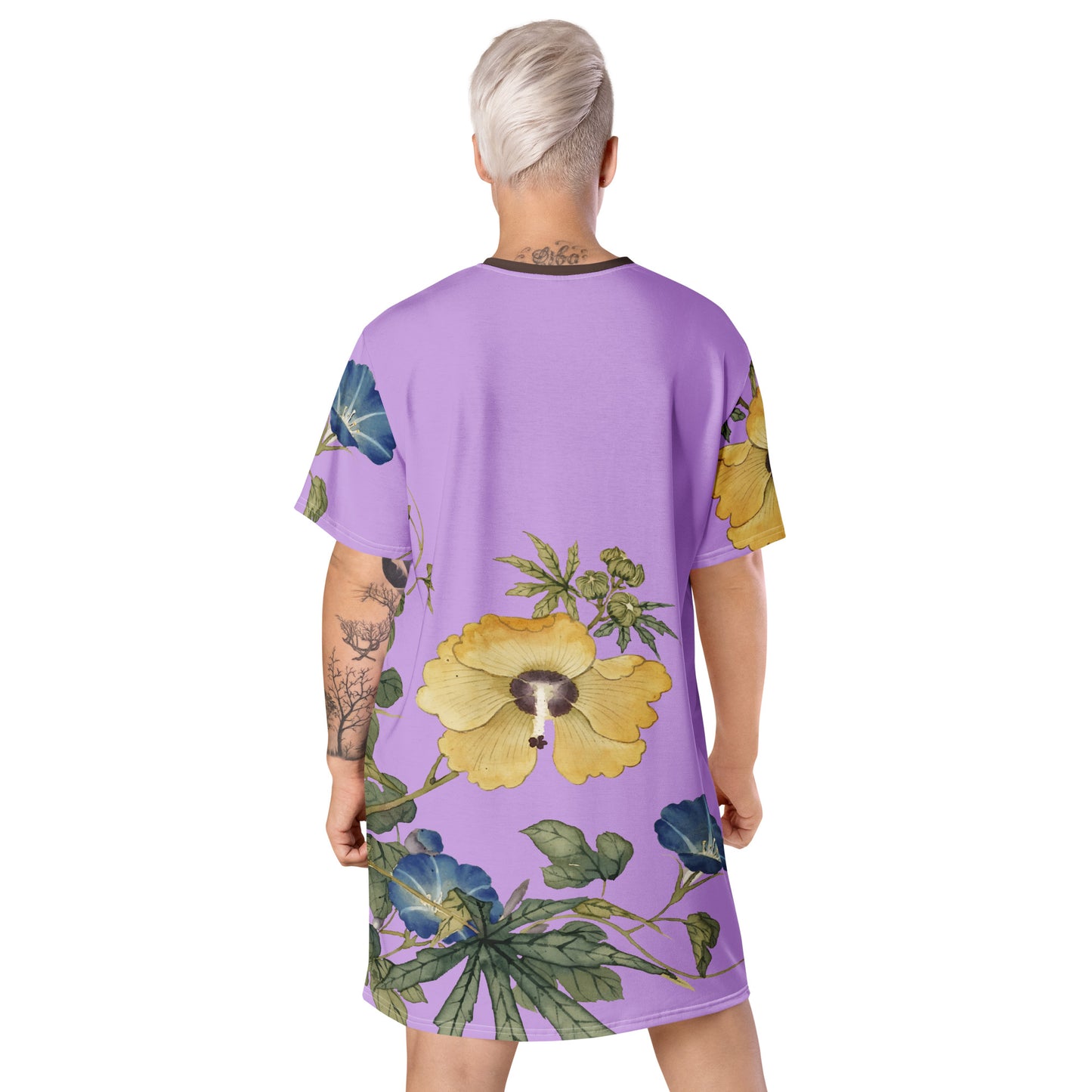 The Spirit of Flowers in Twelve Months｜Okra and White-edged Morning Glory in Bloom｜T-shirt dress｜Lilac