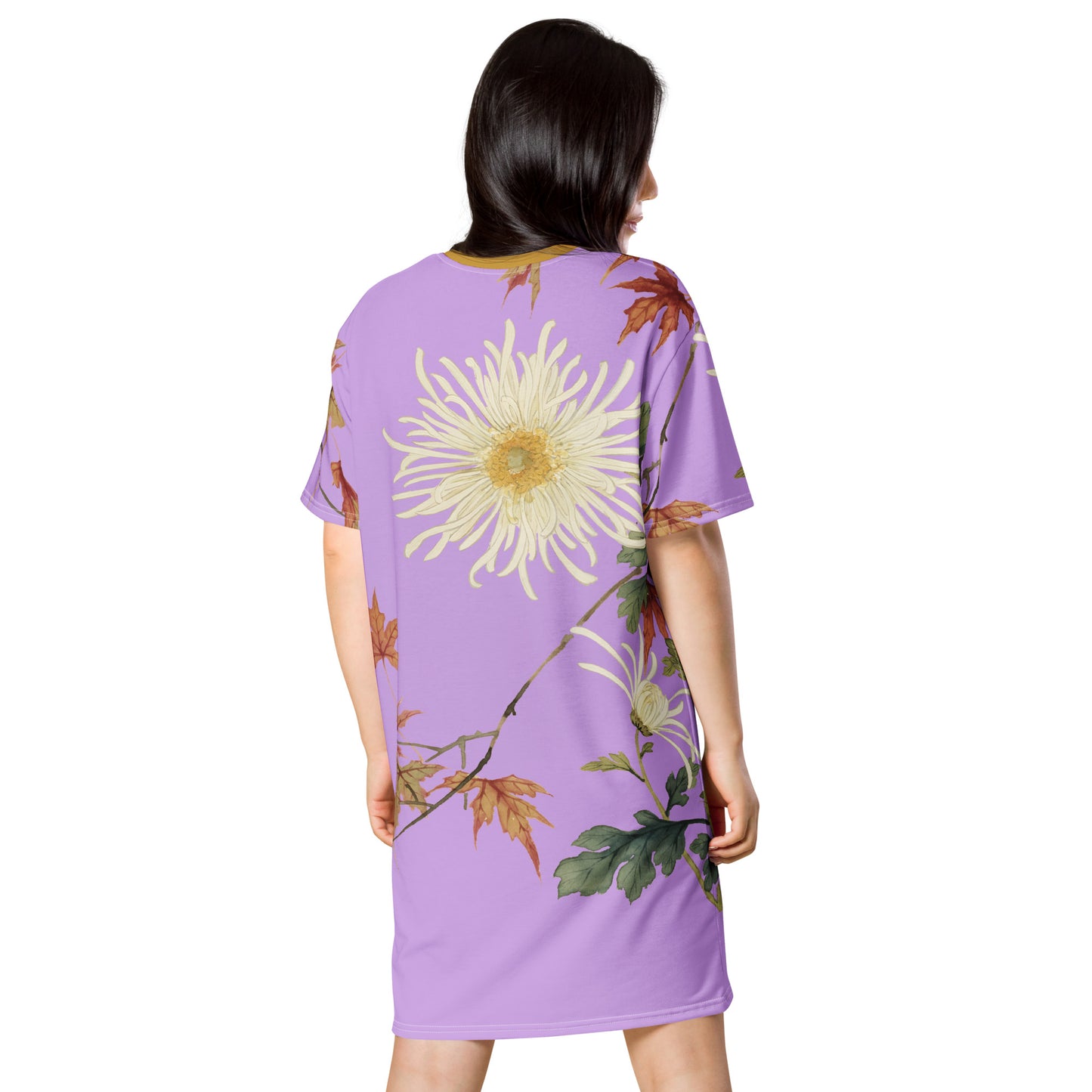 The Spirit of Flowers in Twelve Months｜Blooming Chrysanthemum and Maple Leaves｜T-shirt dress｜Lilac