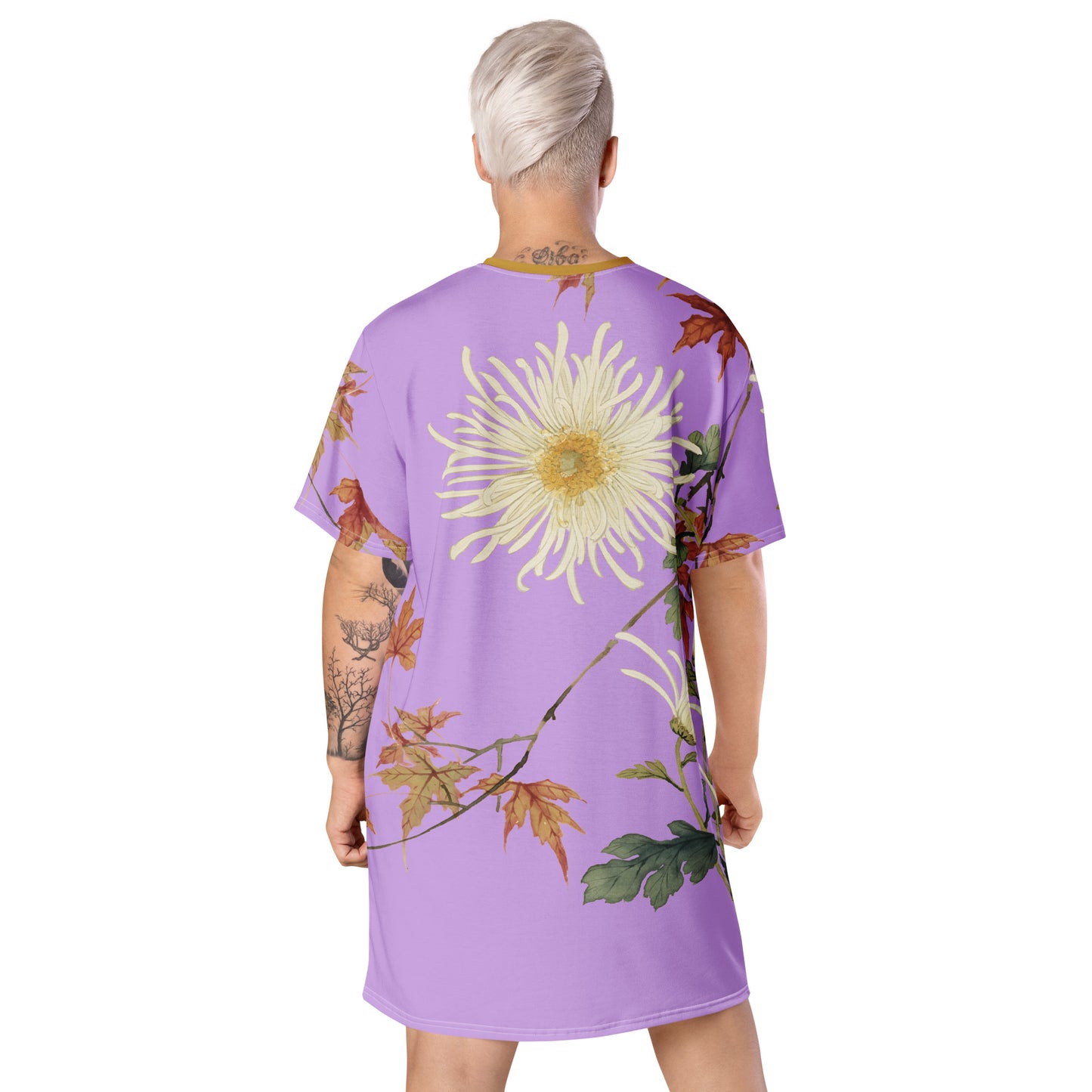 The Spirit of Flowers in Twelve Months｜Blooming Chrysanthemum and Maple Leaves｜T-shirt dress｜Lilac