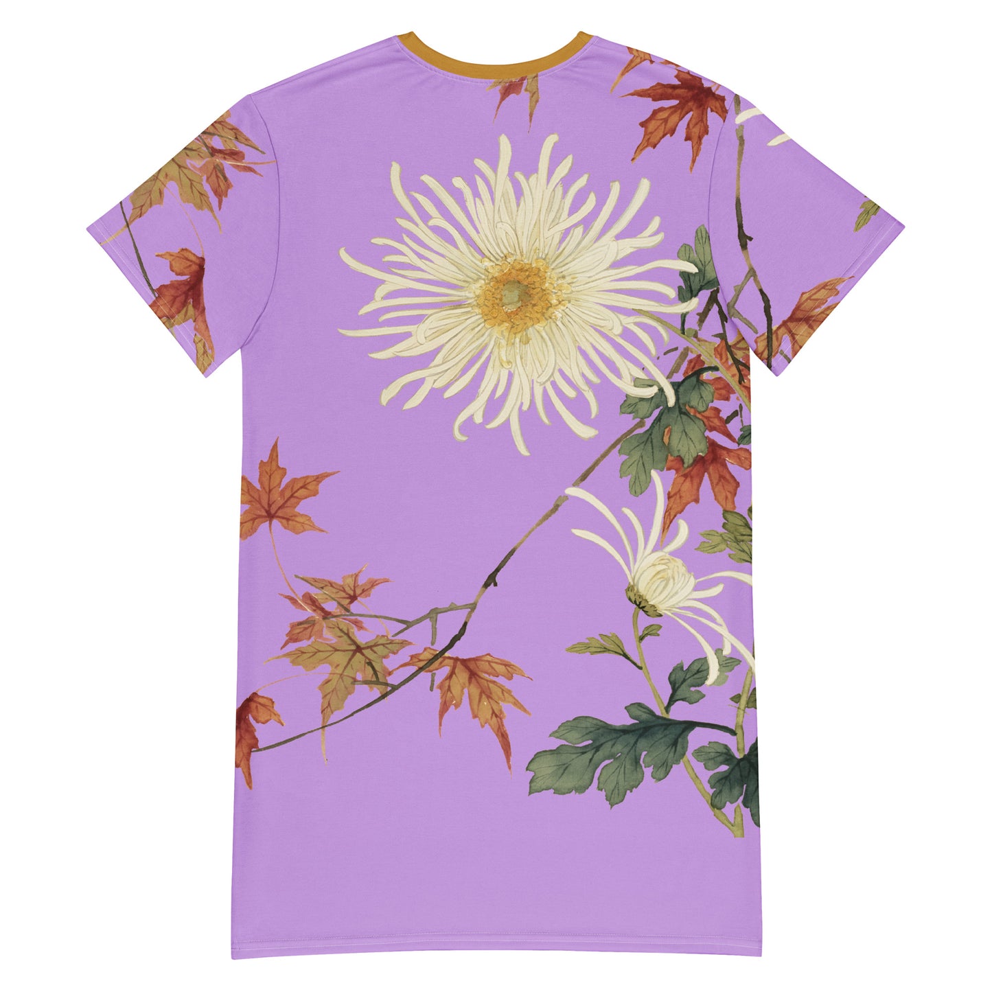 The Spirit of Flowers in Twelve Months｜Blooming Chrysanthemum and Maple Leaves｜T-shirt dress｜Lilac