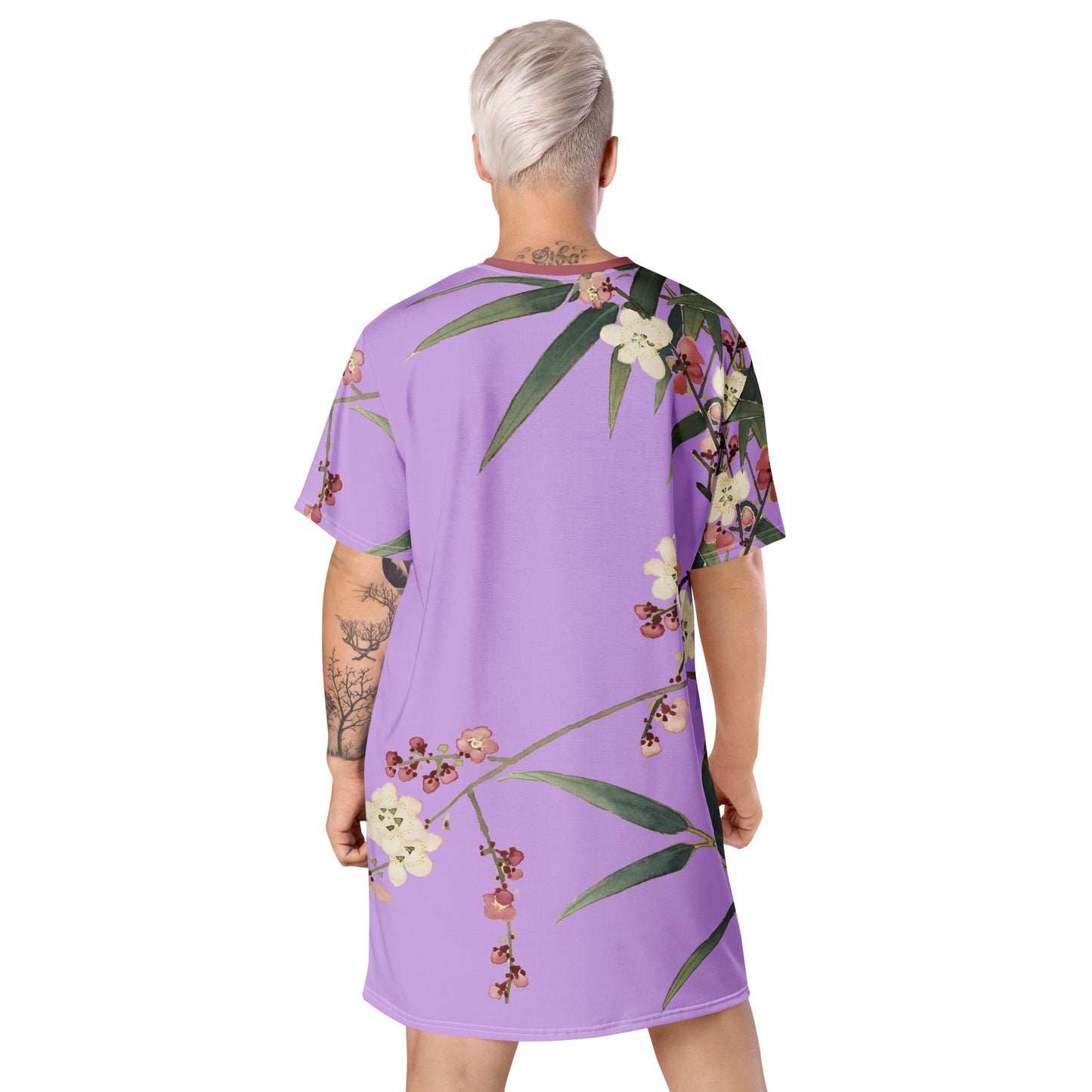 The Spirit of Flowers in Twelve Months｜Crimson Plum Blossom and Lush Green Bamboo｜T-shirt dress｜Lilac