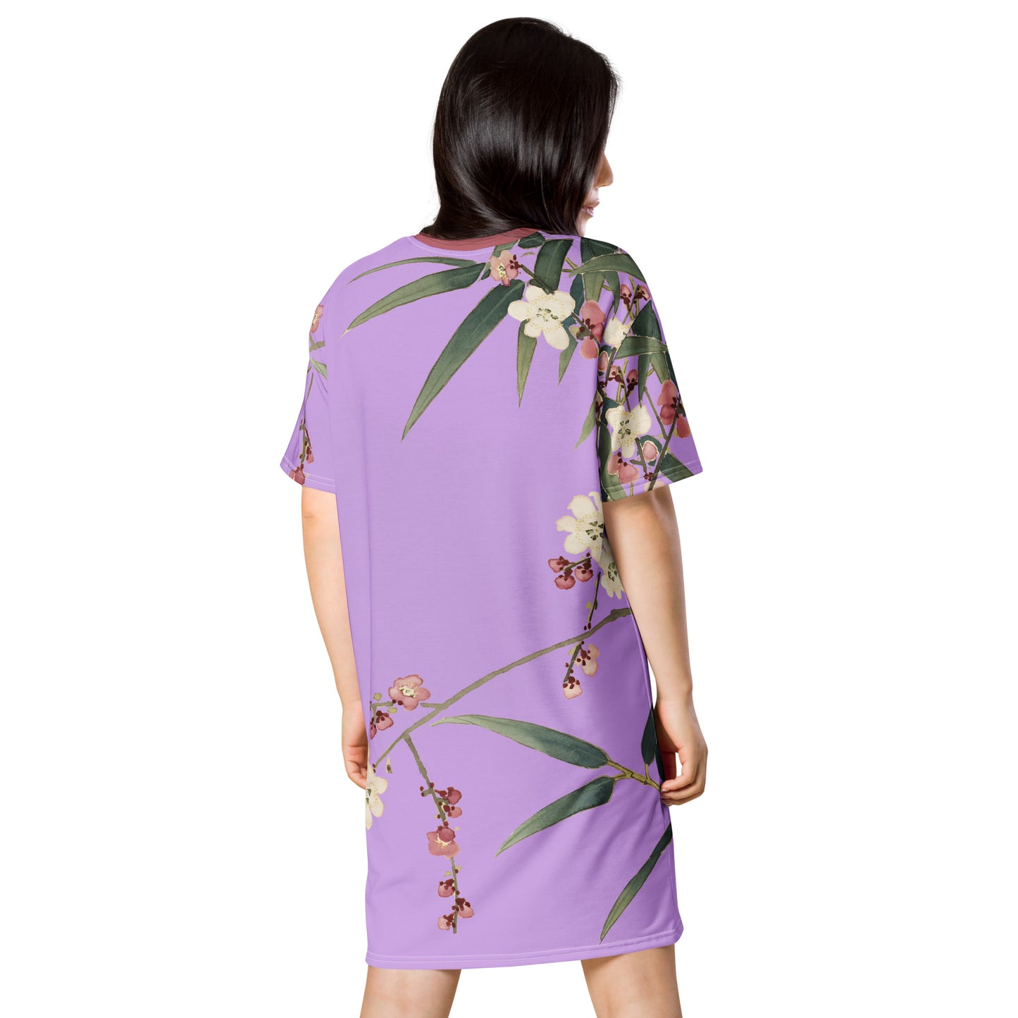 The Spirit of Flowers in Twelve Months｜Crimson Plum Blossom and Lush Green Bamboo｜T-shirt dress｜Lilac