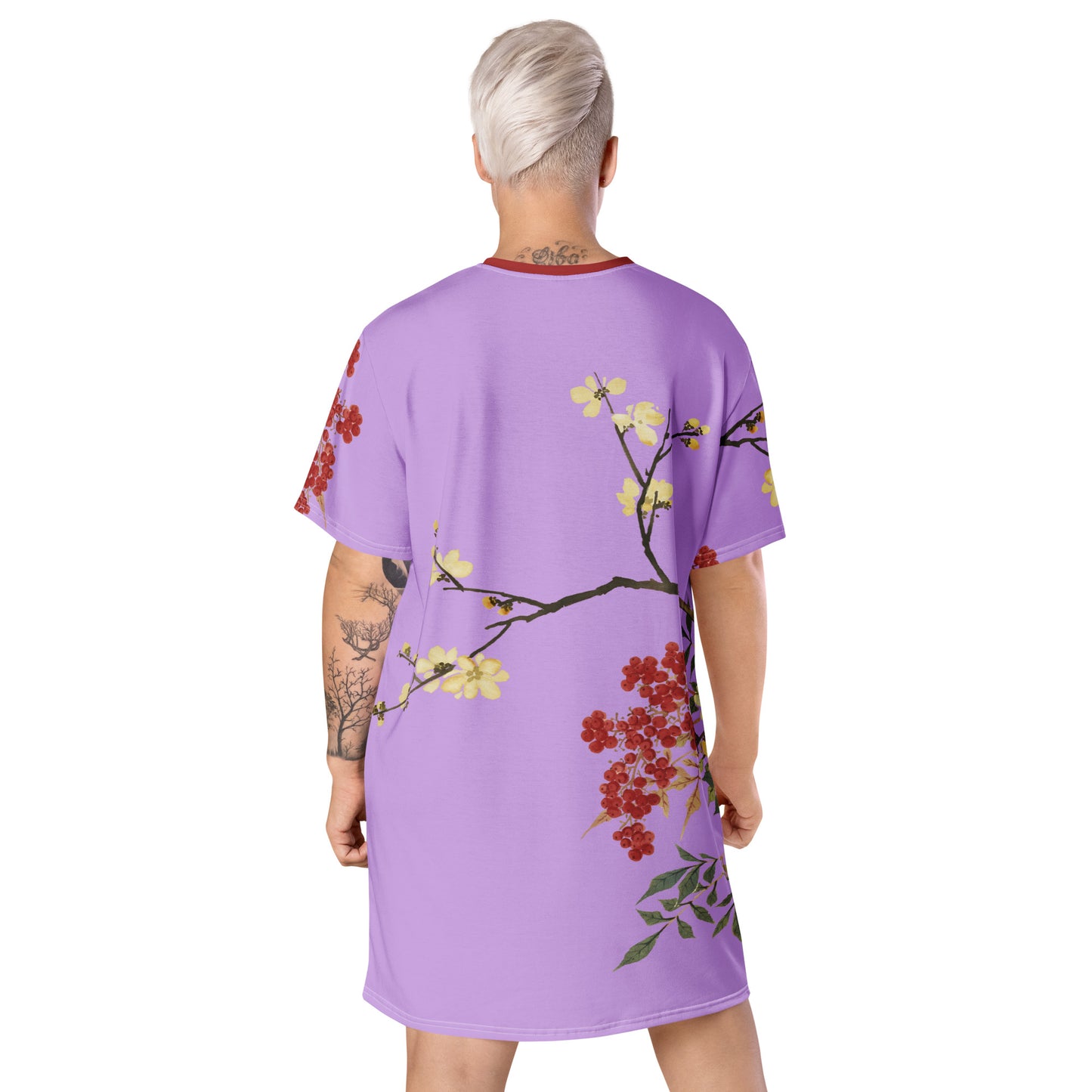 The Spirit of Flowers in Twelve Months｜Blooming Wintersweet and Heavenly Bamboo｜T-shirt dress｜Lilac