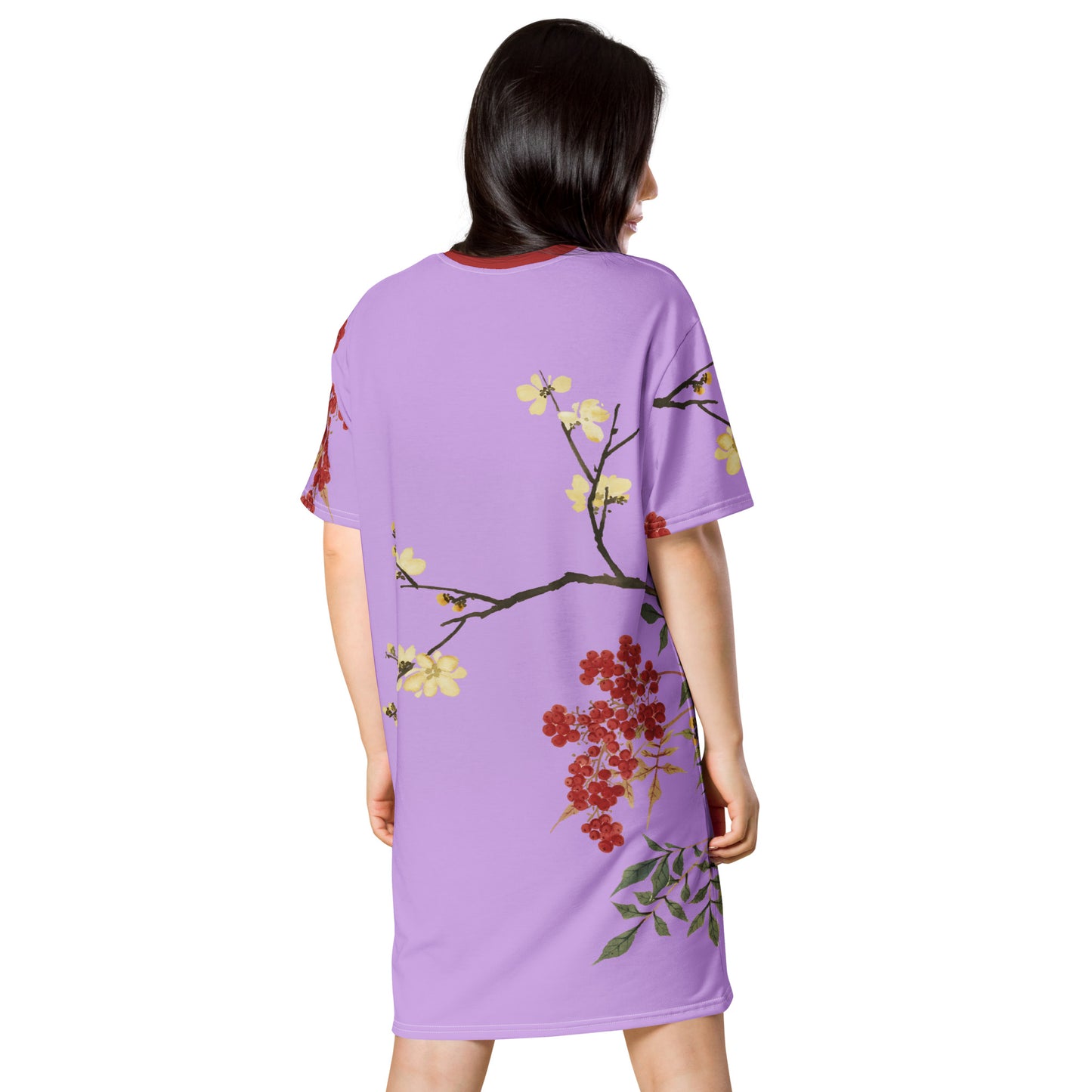 The Spirit of Flowers in Twelve Months｜Blooming Wintersweet and Heavenly Bamboo｜T-shirt dress｜Lilac