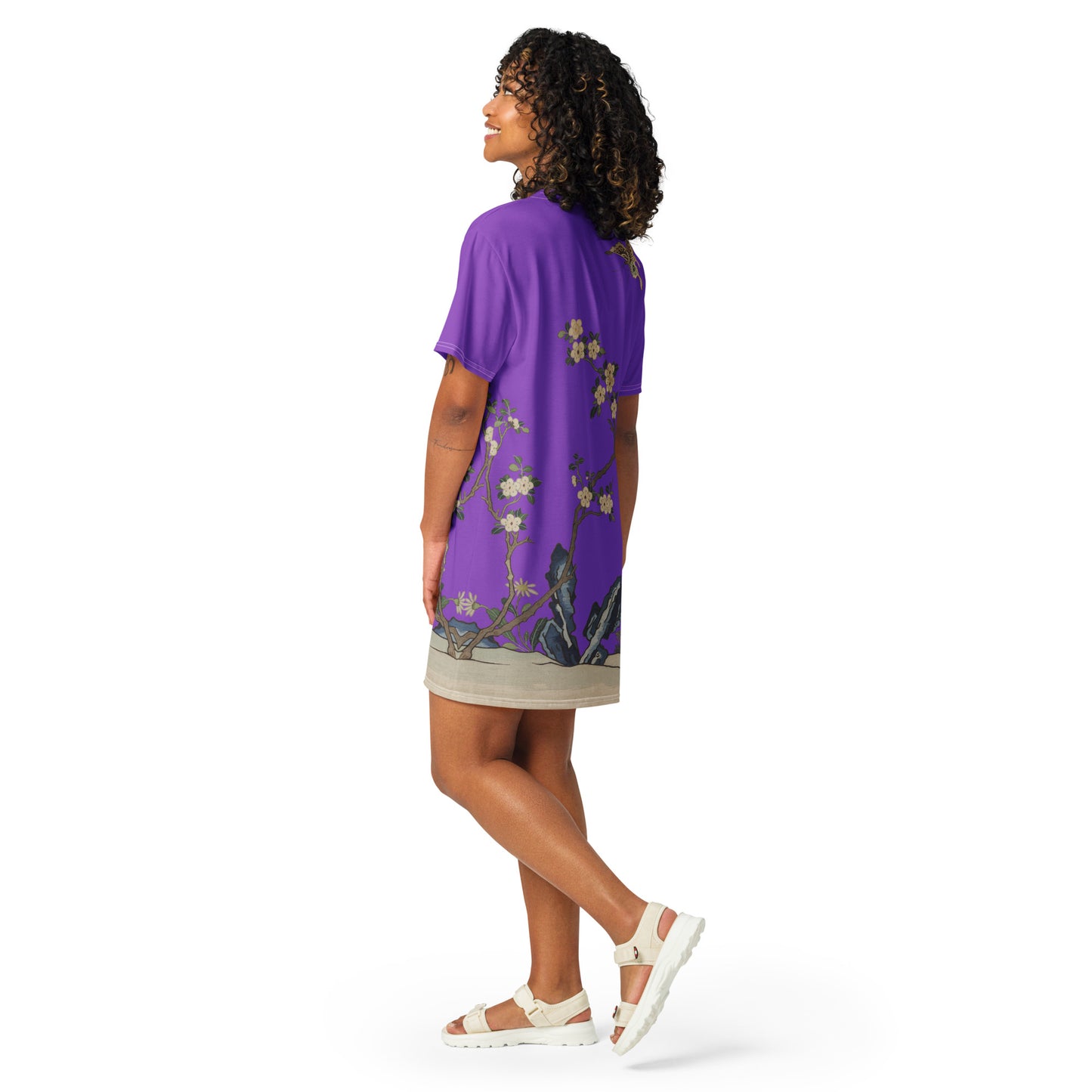 Kesi Flower Album｜White Plum Blossoms and Butterfly｜T-shirt dress｜Purple