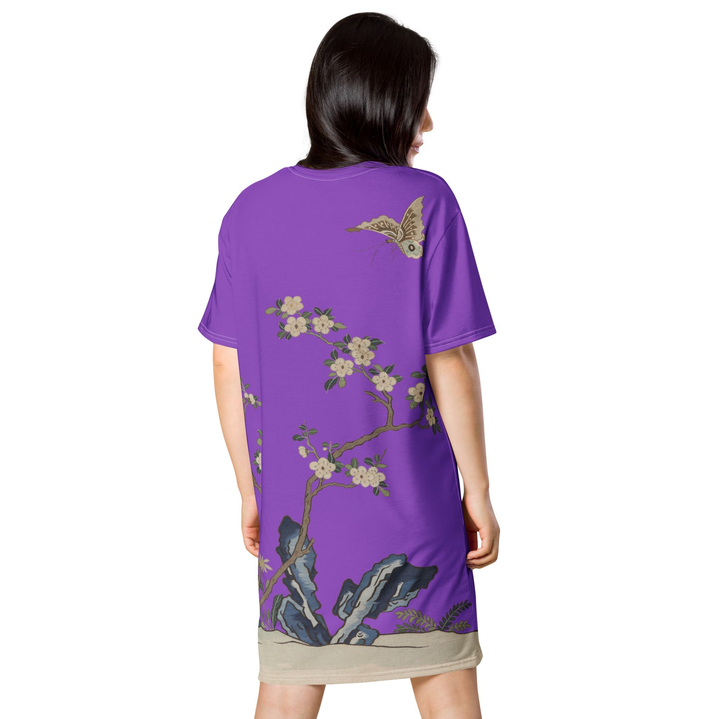 Kesi Flower Album｜White Plum Blossoms and Butterfly｜T-shirt dress｜Purple