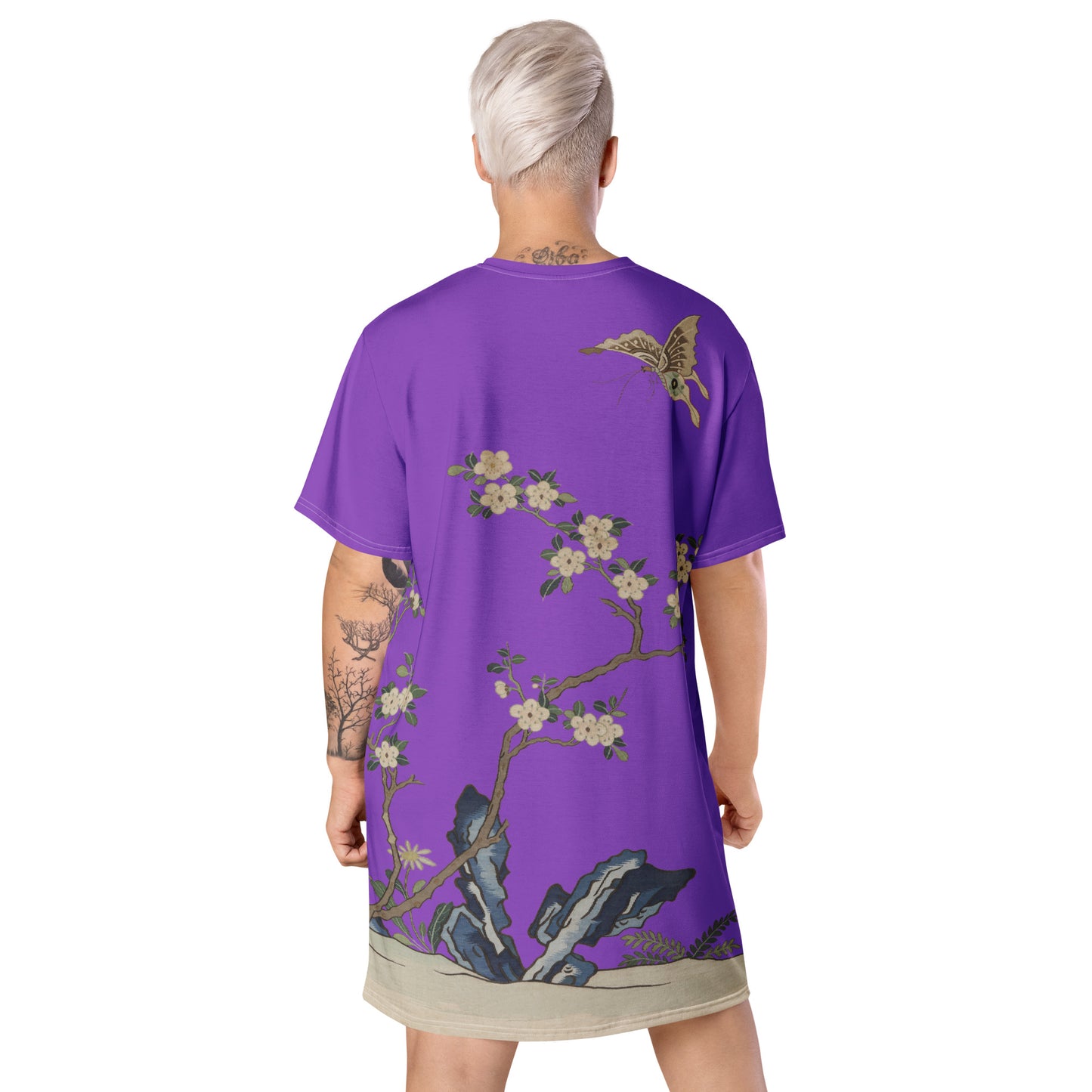 Kesi Flower Album｜White Plum Blossoms and Butterfly｜T-shirt dress｜Purple