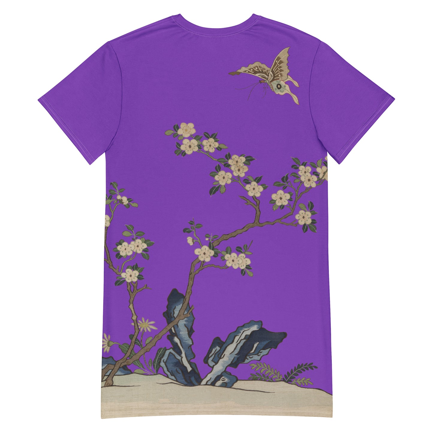 Kesi Flower Album｜White Plum Blossoms and Butterfly｜T-shirt dress｜Purple