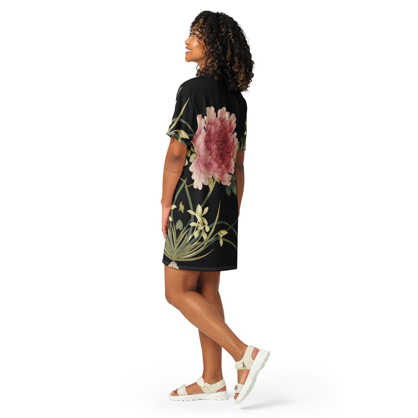 The Spirit of Flowers in Twelve Months｜Orchid and Tree Peony in Bloom｜T-shirt dress｜Black