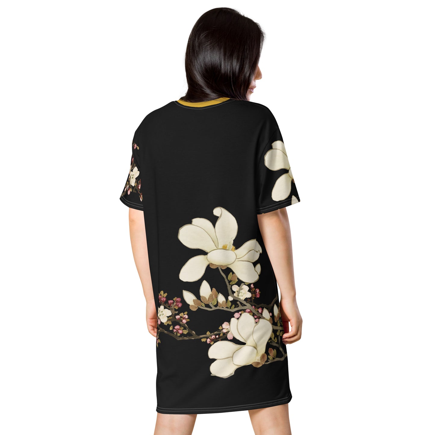 The Spirit of Flowers in Twelve Months｜Apricot and Lily Magnolia in Blossom｜T-shirt dress｜Black