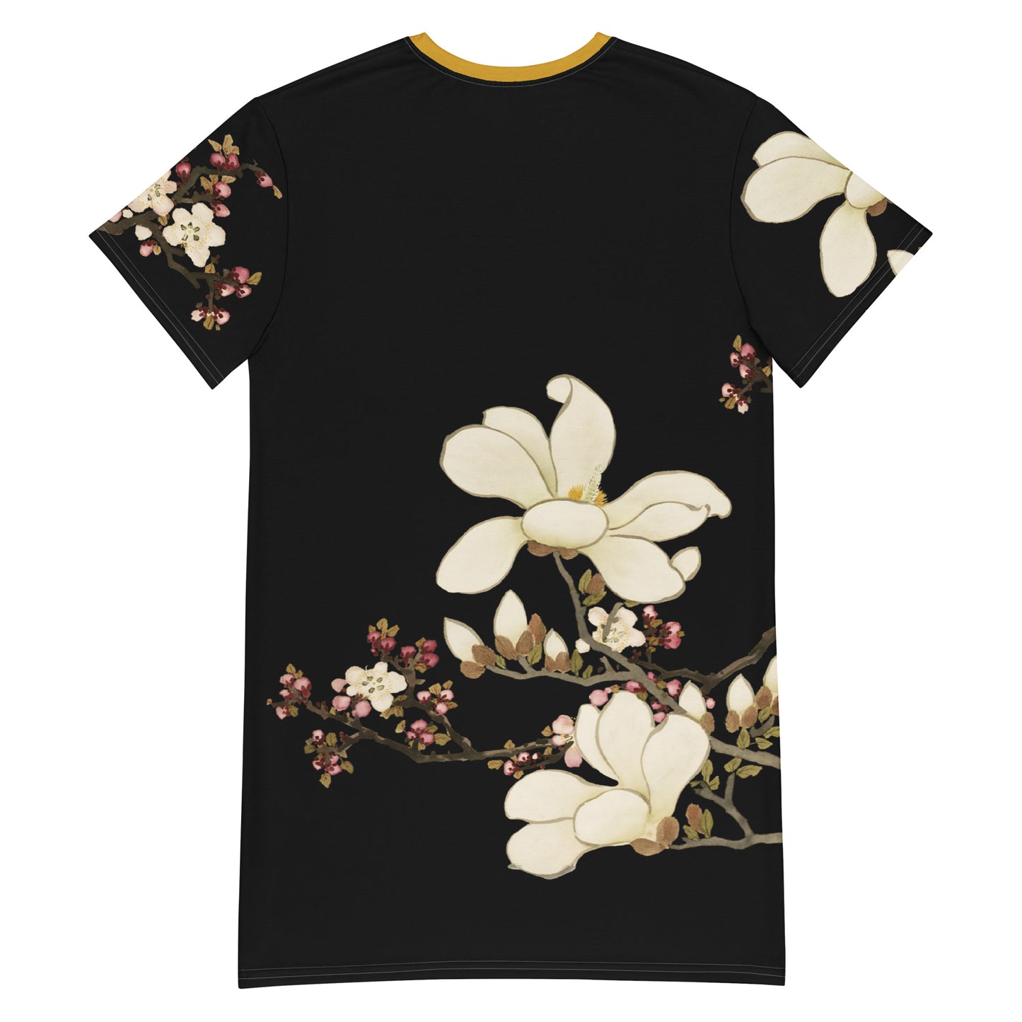 The Spirit of Flowers in Twelve Months｜Apricot and Lily Magnolia in Blossom｜T-shirt dress｜Black