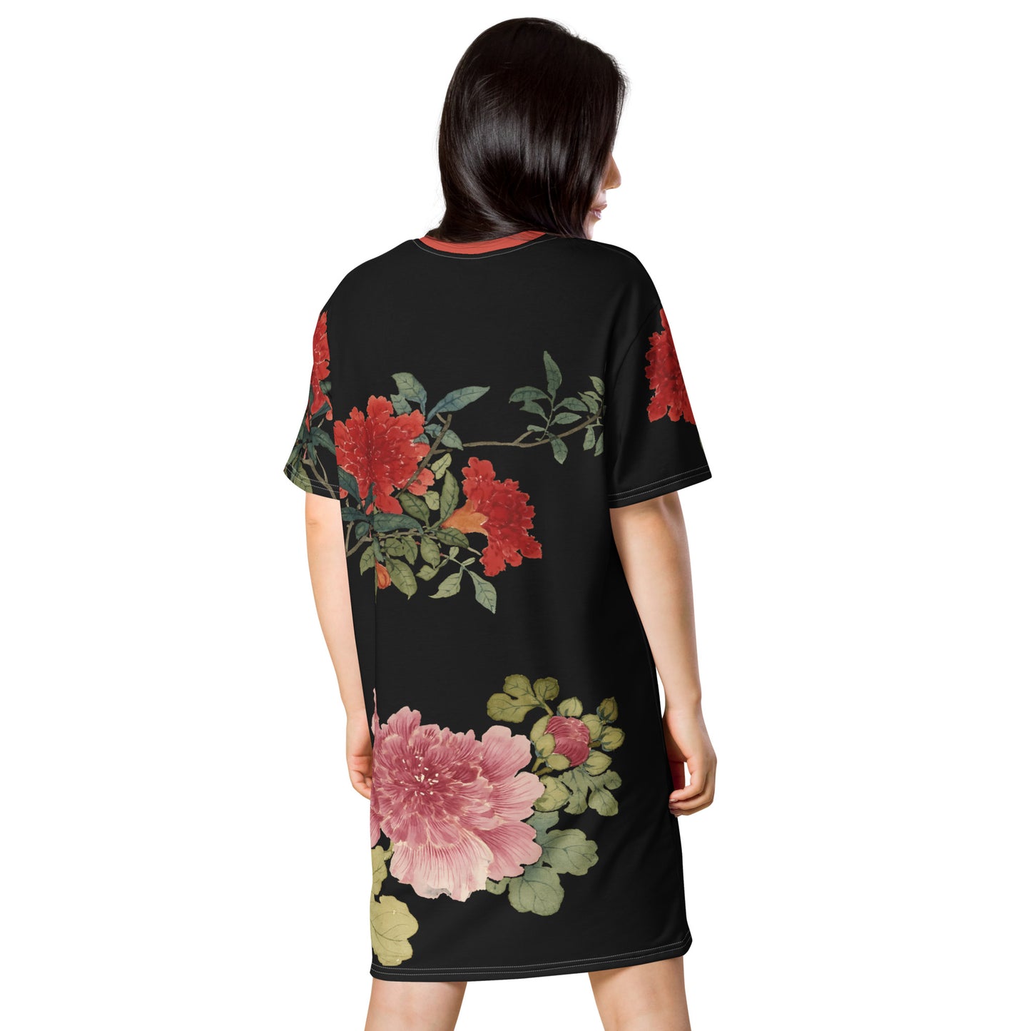 The Spirit of Flowers in Twelve Months｜Hollyhock and Pomegranate in Bloom｜T-shirt dress｜Black