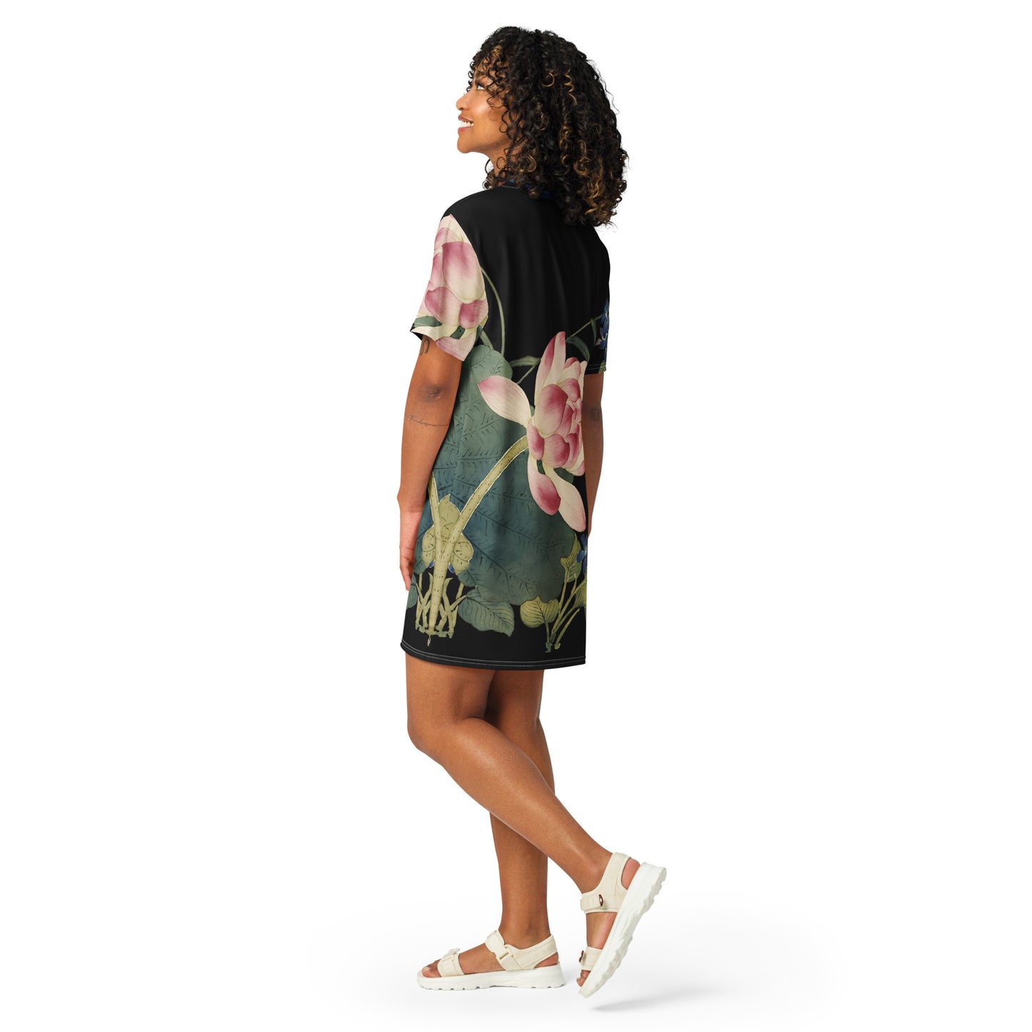 The Spirit of Flowers in Twelve Months｜Lotus in Bloom｜T-shirt dress｜Black