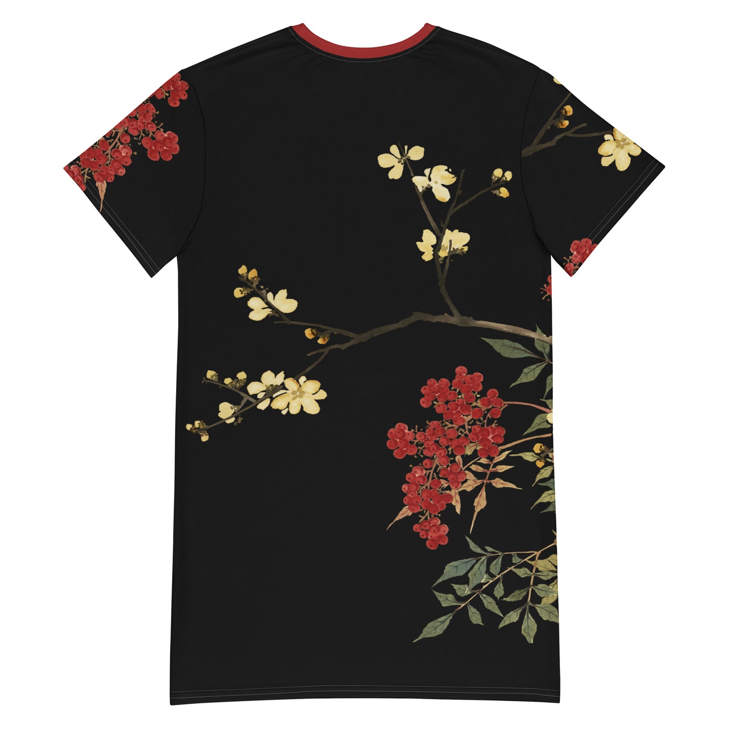 The Spirit of Flowers in Twelve Months｜Blooming Wintersweet and Heavenly Bamboo｜T-shirt dress｜Black