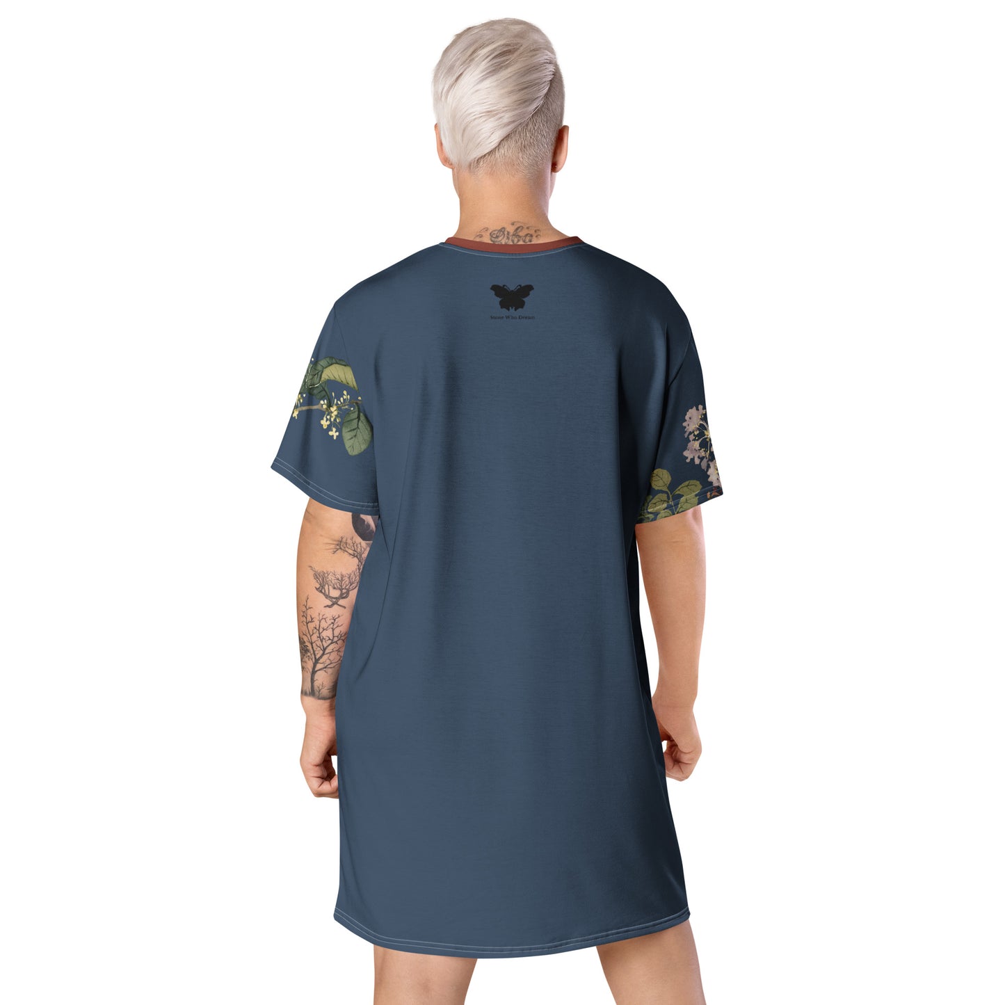 The Spirit of Flowers in Twelve Months｜Osmanthus and Crape Myrtle in Bloom｜T-shirt dress｜Dark blue